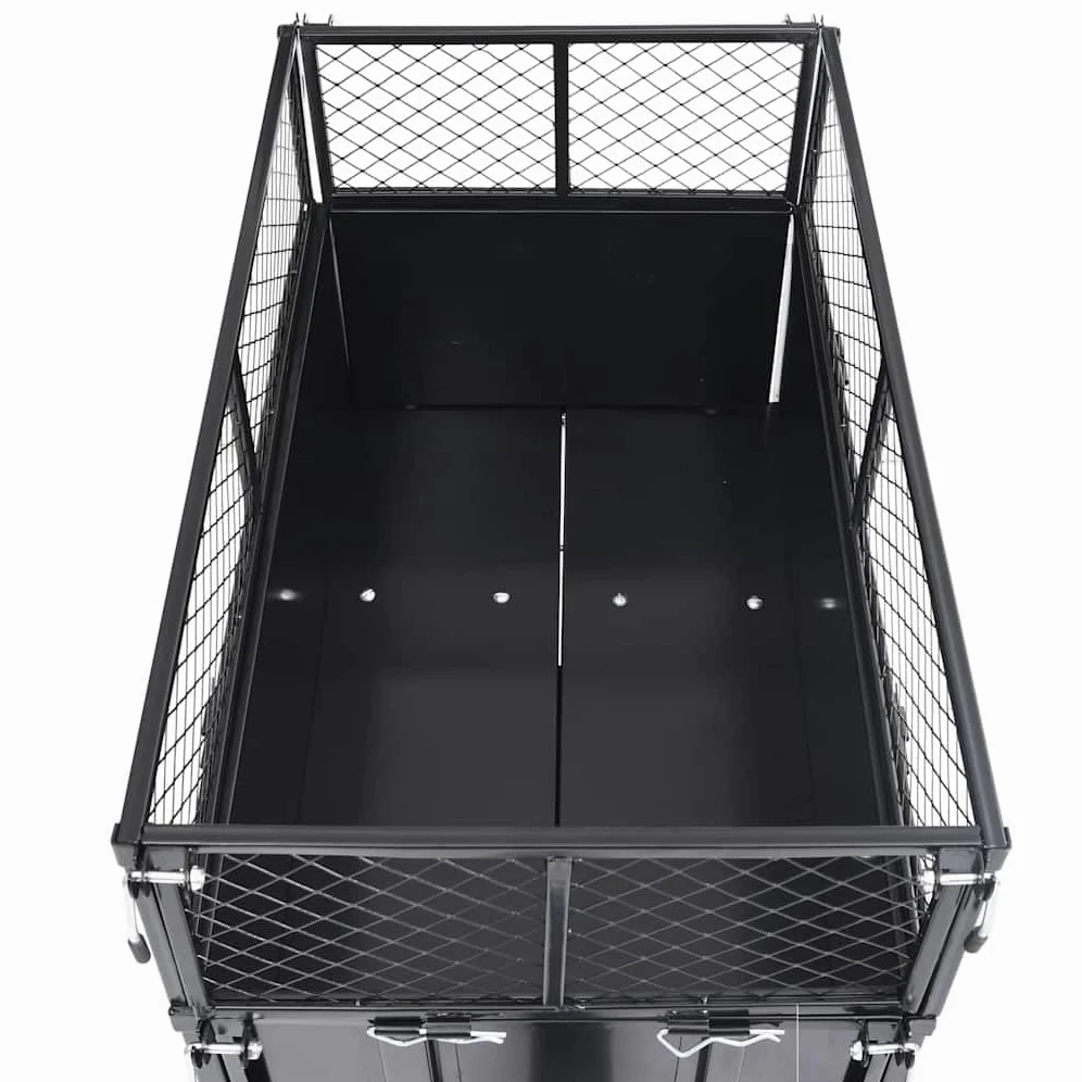 Remolque basculante para cortacésped de acero de 150 kg de carga con ruedas neumáticas 130 x 52 x 87 cm, acoplamiento universal, paredes laterales plegables para el cuidado del jardín