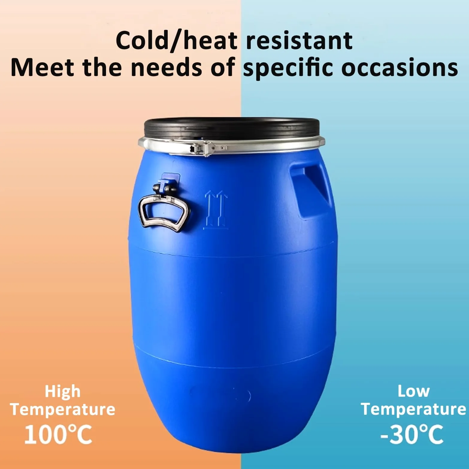 Contenedores de Almacenamiento de Agua con Grifo, Plástico Barril de Almacenamiento de Agua con Tapa, Anillo de Sellado de Metal, Cubos de Plástico de Calidad Alimentaria(200L)
