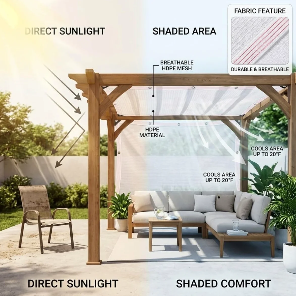 Jardineria Malla Sombra 4x3 6x6 5x3 3x2 Blanca 50% Sombreo, Maya Sombra 6x4 Reforzada, Techo para Patio Exterior con Ojales Cada 50cm, para Jardín, Terraza, Más(5X5M)