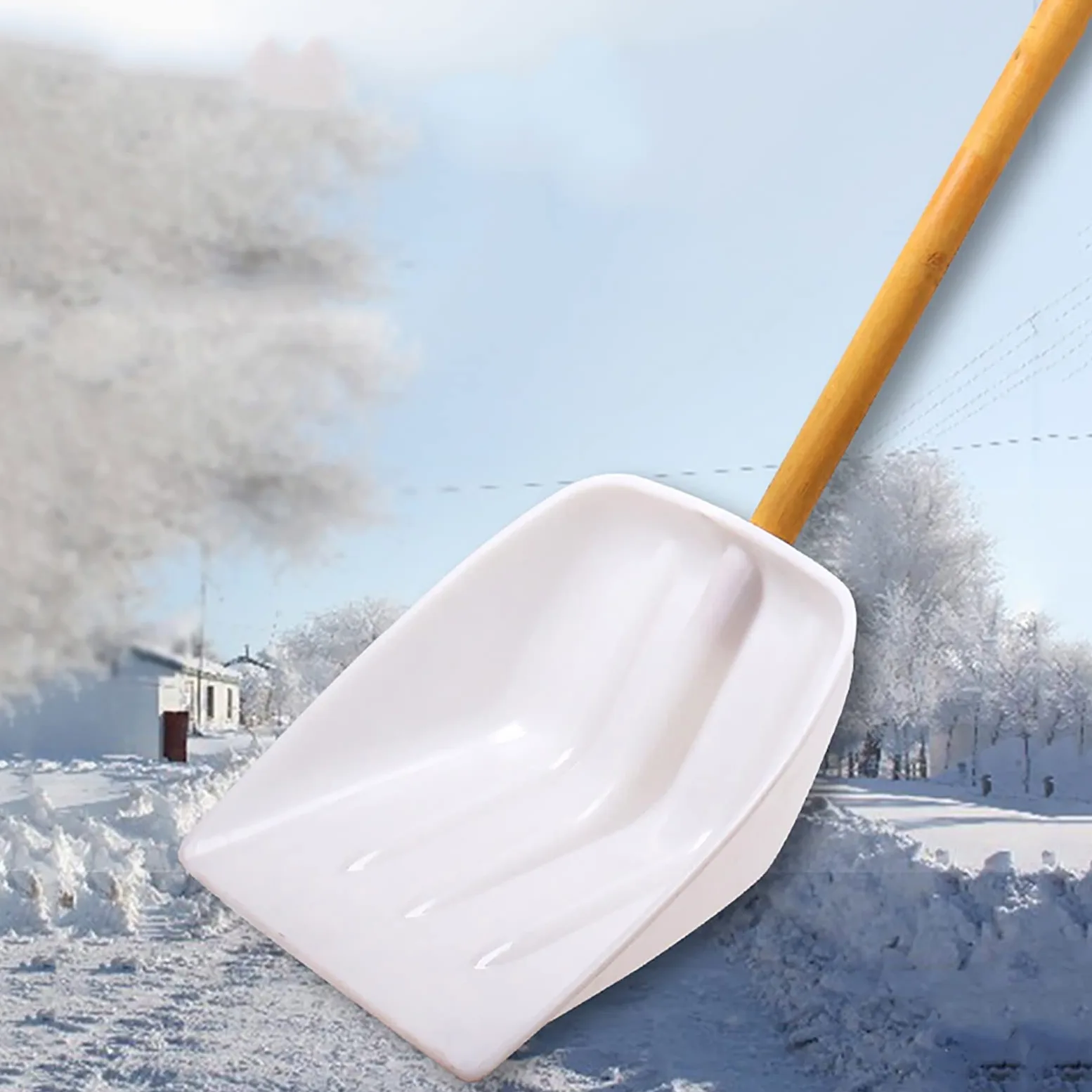 Pala para Nieve, Palas cuadradas con Cabezal de Pala de Polipropileno y Varilla de Pala de Madera, Longitud Total de Madera de 59 Pulgadas, para Coche, hogar, Garaje, jardín