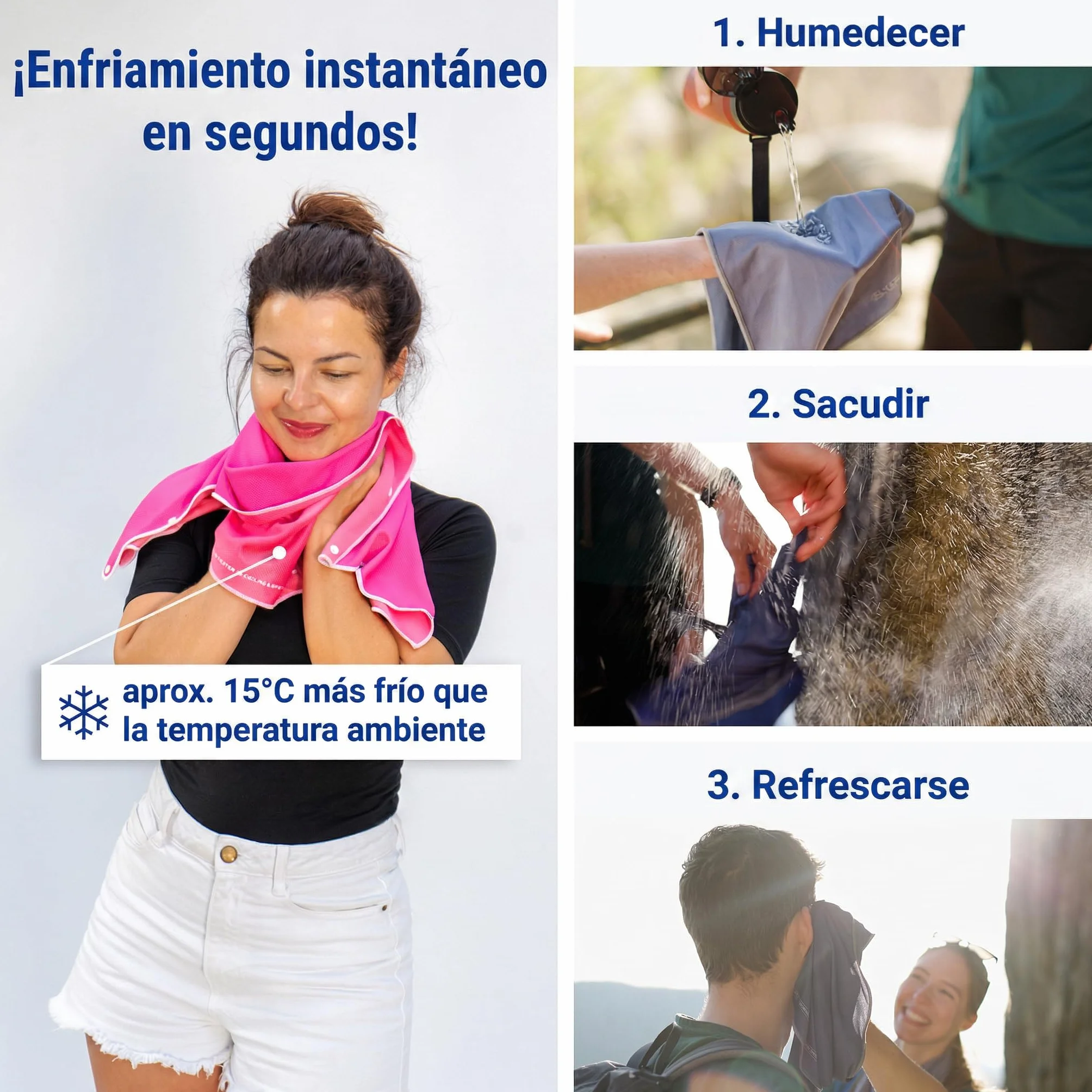 Toalla Refrescante 90×30 cm con Botones a Presión UPF 50+ para Deporte y Calor