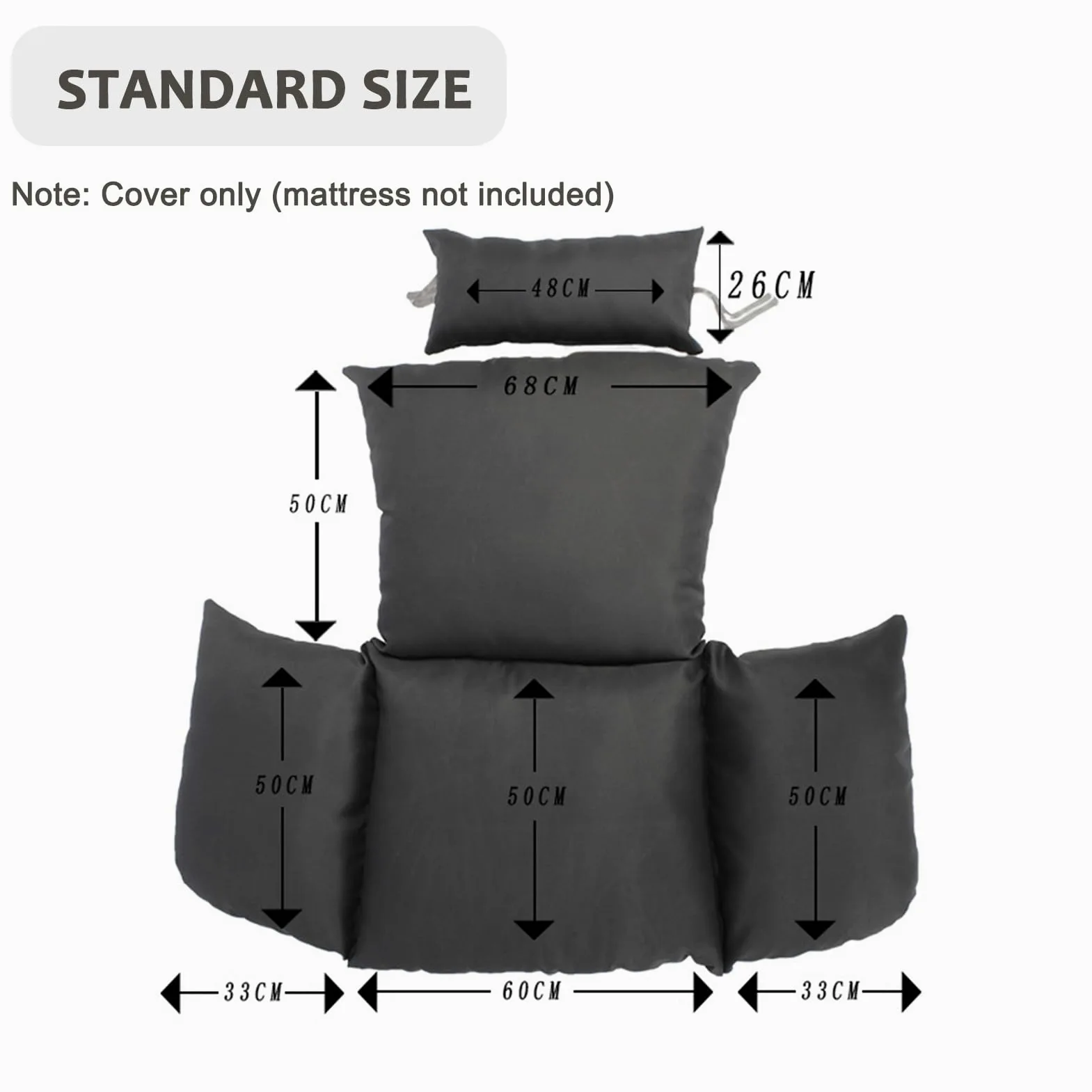 Funda De Repuesto para Cojín De Silla Colgante De Exterior, Lavable Y Gruesa, Light Grey