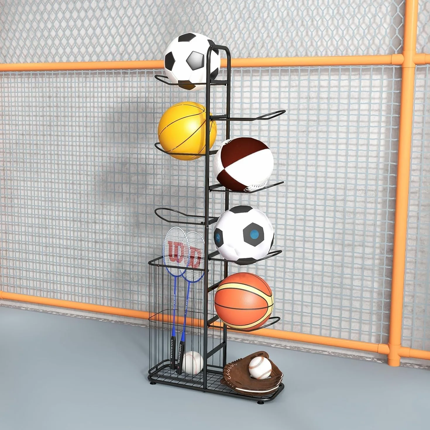 GOPLUS Soporte Universal de 7 Niveles, Estante de Metal para Deportes, Negro