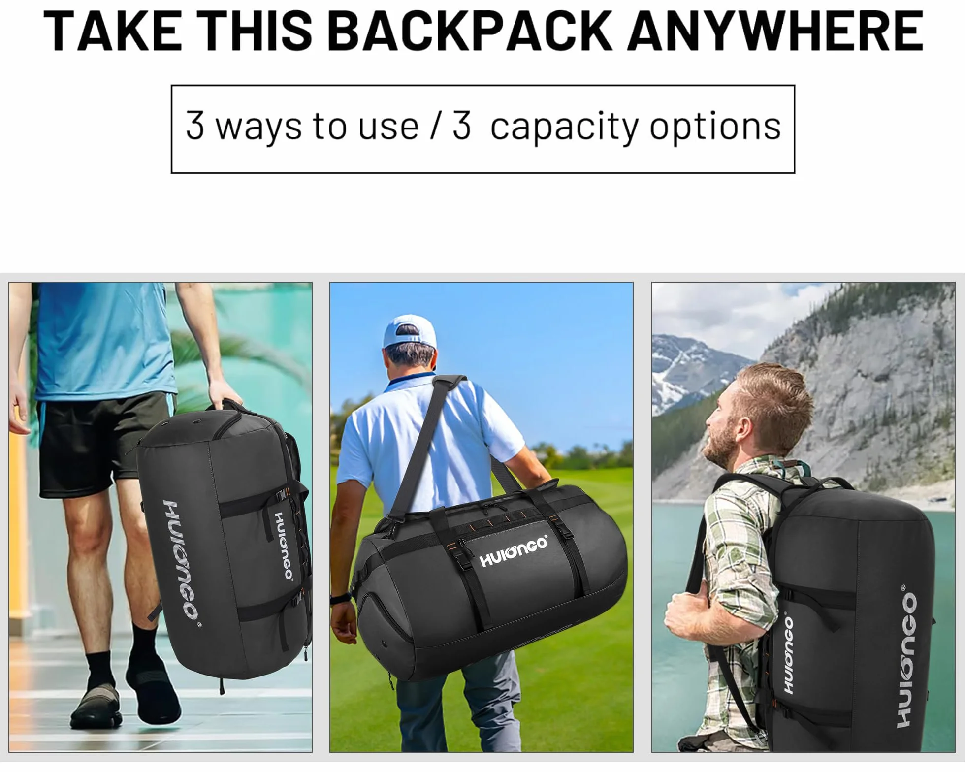 Hulongo Bolsa de Deporte 30L Impermeable Mochila con Compartimento para Calzado 3 en 1