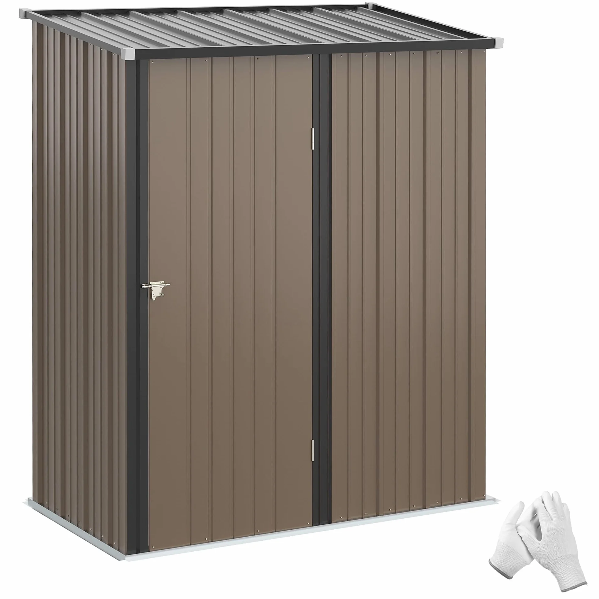Outsunny Cobertizo de Jardín Exterior 1,34 m² 161,5x94,5x196 cm Caseta de Jardín Exterior Metálica con 1 Puerta y Cerradura para Almacenamiento de Herramientas para Patio Terraza Marrón