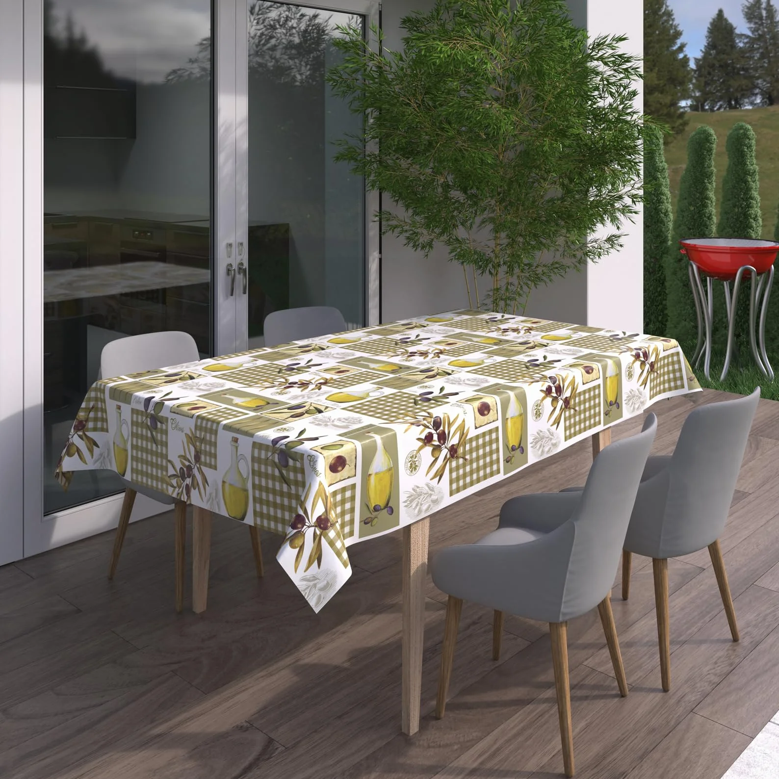 Beautex - Mantel Olive de hule, liso, lavable, redondo, ovalado, rectangular, tamaño a elegir, ideal para jardín, pvc, Oliva liso., Eckig 140x180 cm