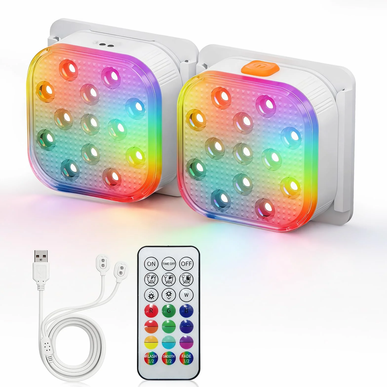 SoulBay - Luces de piscina subacuáticas, 2 piezas de luces magnéticas recargables para bañera de hidromasaje con control remoto, 16 colores y 6 modos dinámicos RGB, accesorios de spa LED impermeables