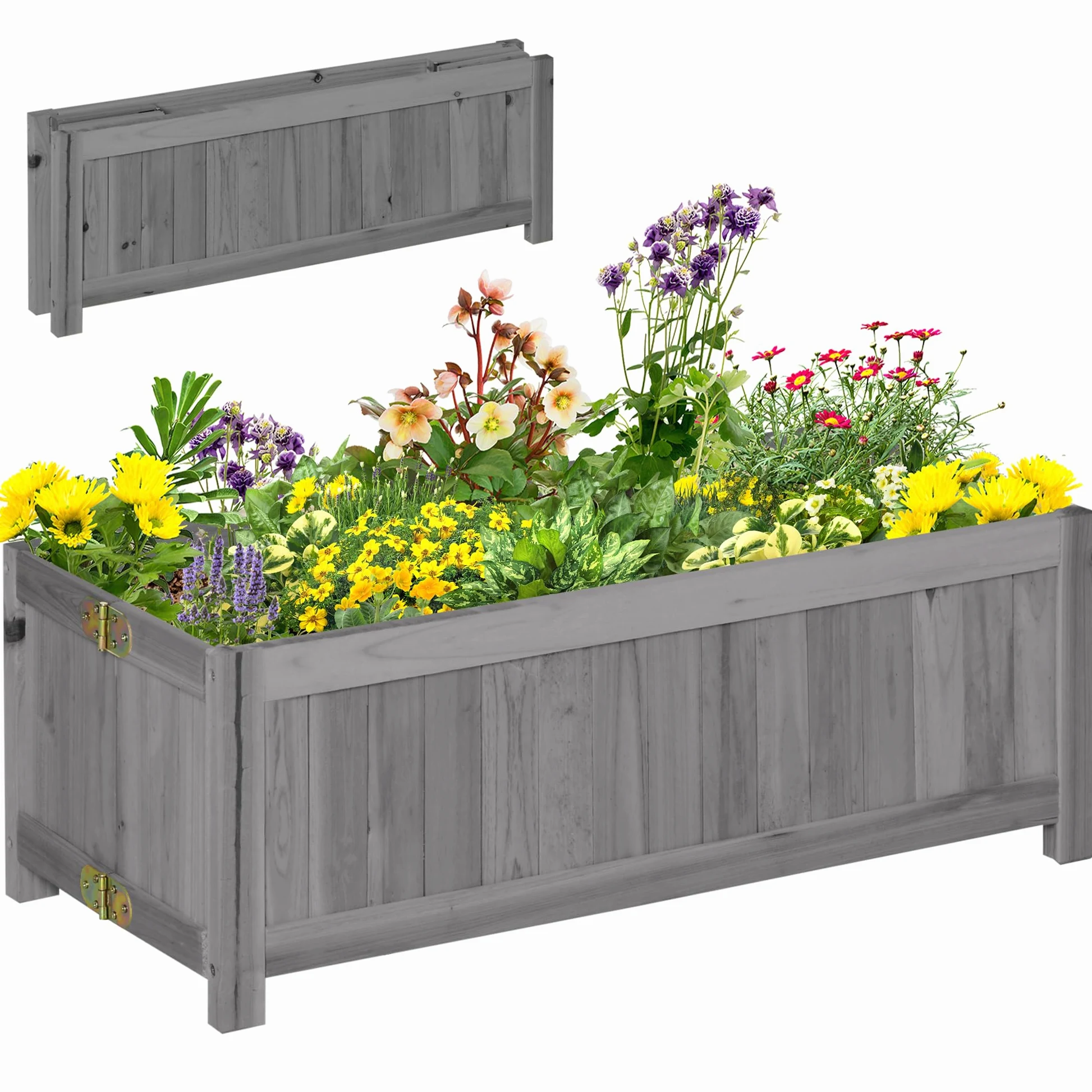 Outsunny Jardinera de Madera Plegable Jardinera Elevada para Cultivos Verduras Flores en Exterior Patio Balcón Terraza 70x30x25 cm Gris