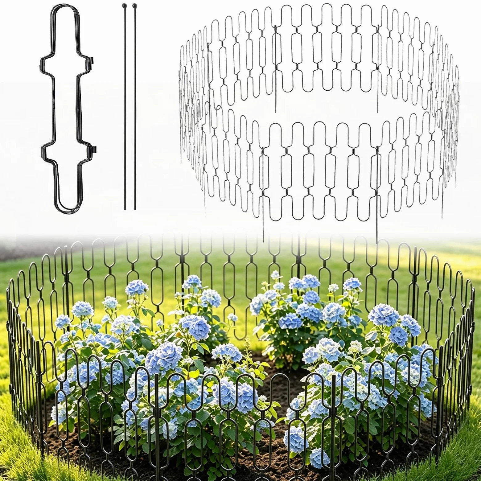 Valla de Jardín Plegable para Exterior, Paneles de Metal para Bordes de Macizos, Barrera Decorativa sin Instalación para Animales, Cercado para Jardín, Flor y Patio (40CM(H)×4.6M(L) 10 Panels)