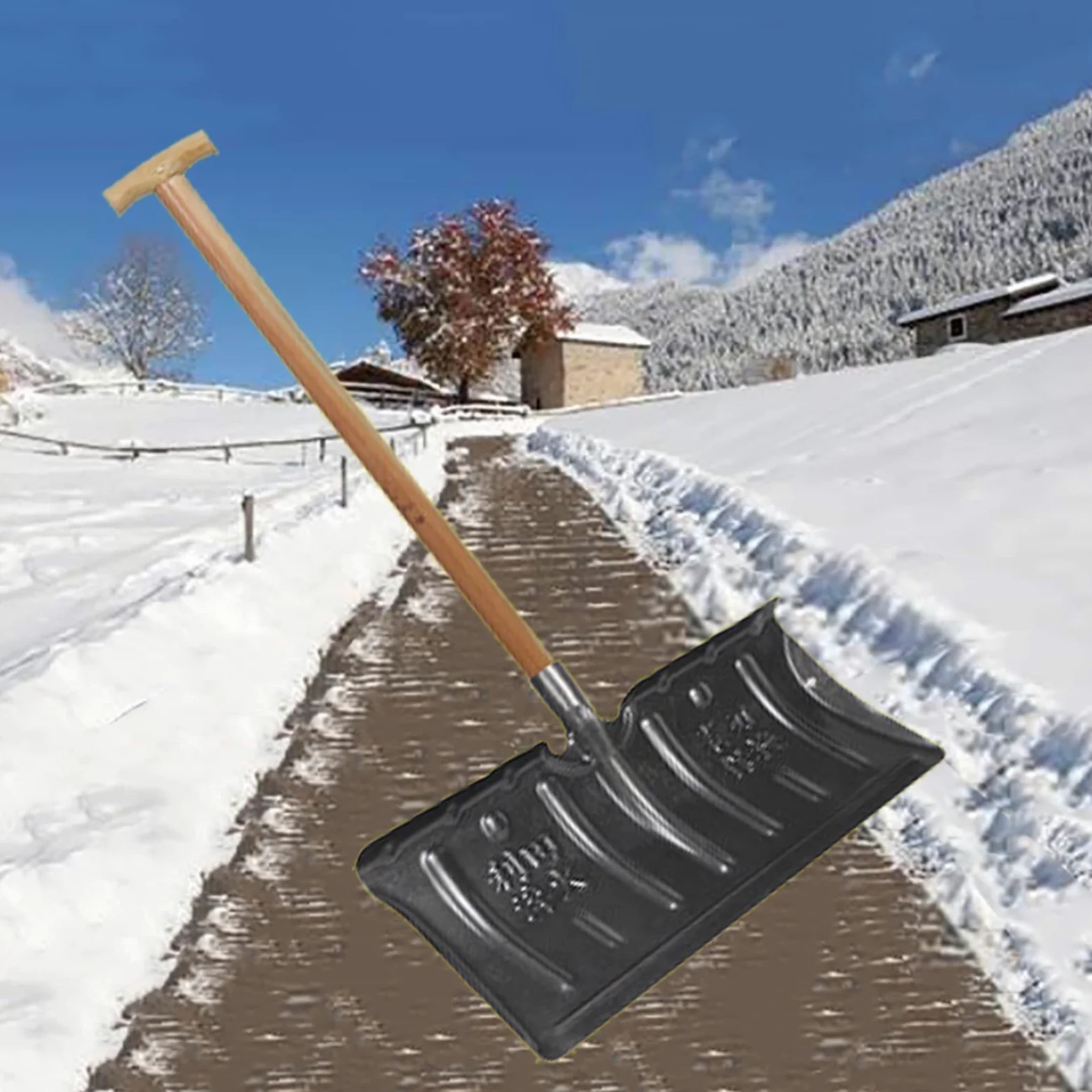 Pala de nieve, cabeza de pala, palas cuadradas con mango en T de madera o mango recto, palas de nieve resistentes y duraderas, ergonómicas, fuerte capacidad de carga, para el hogar, el garaje y el j