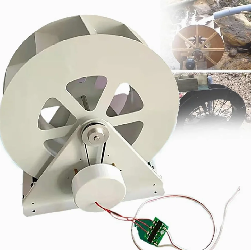 Generador de energía hidroeléctrica con rueda hidráulica, equipo de turbina hidráulica de baja velocidad, dispositivo de generación de energía para exteriores con transmisión por correa silenciosa