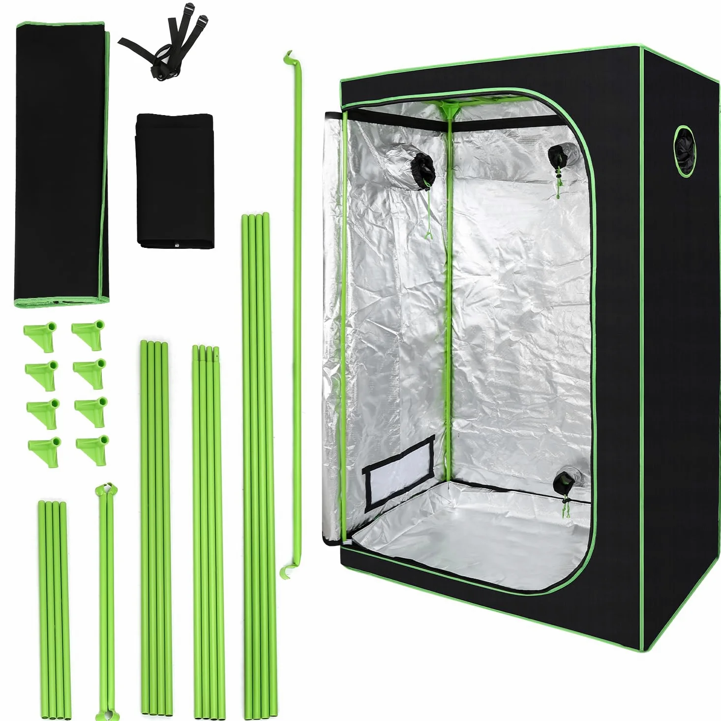 Daromigo Tienda de campaña para cultivo de plantas de color negro y verde, 120 x 60 x 180 cm, invernadero interior para plantas, carpas de cultivo con ventilación y reflectante Mylar Homegrowing