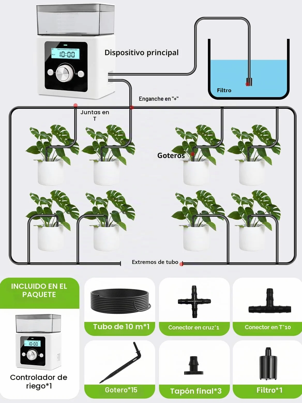 Sistema de riego automático, riego automático para plantas de interior, sistema de riego automático para plantas de interior, ideal como sistema de riego de vacaciones