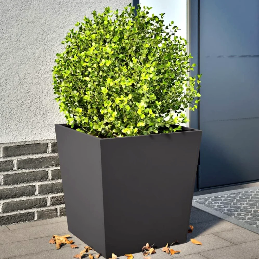 IKAYAA 2 Unidades Macetero Alto 50 x 50 x 50 cm Diseño Moderno para Plantas de Interior y Exterior, Maceta Grande de Acero, Jardinera Alta Acero/Negro