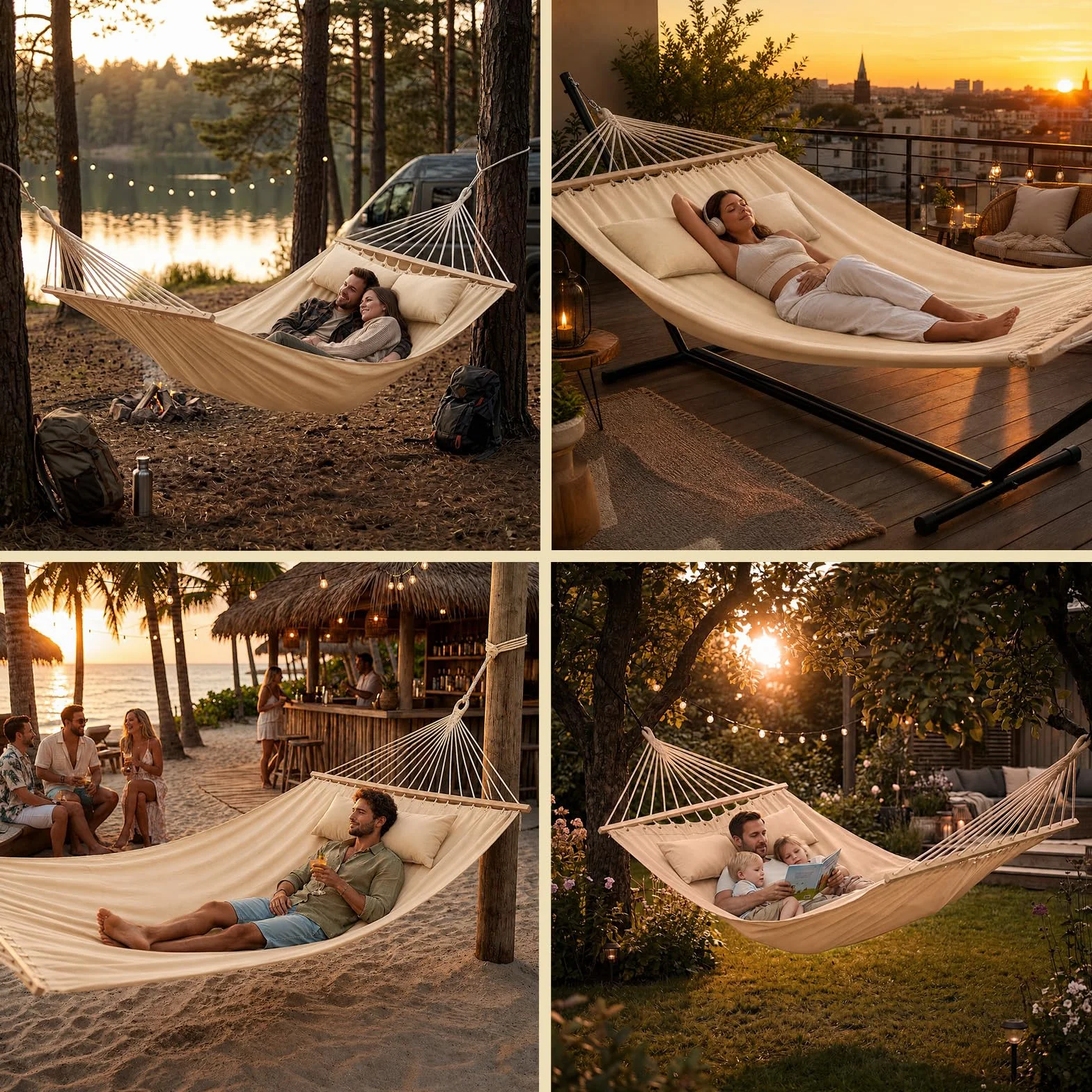 BB Sport Hamaca Colgante Doble Dos Personas 240 x 150 cm Carga 300 kg Jardin Terazza, Color:Playa