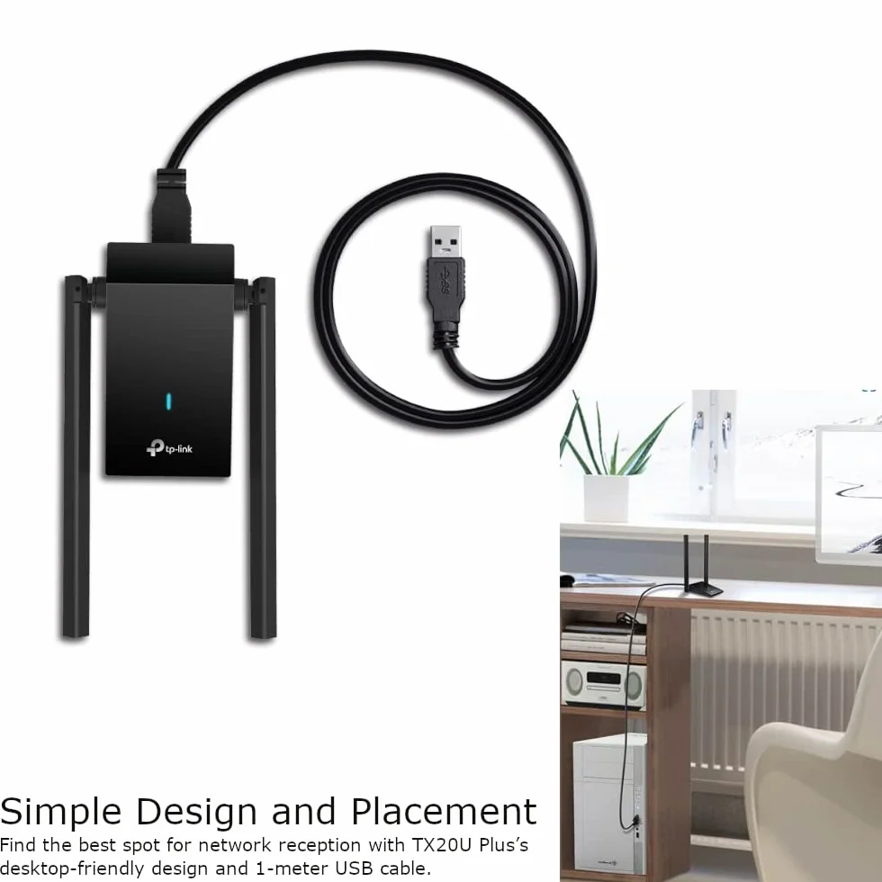 TP-Link Archer TX20U Plus AX1800 Adaptador Wi-Fi 6 Dual Band 5GHz 2.4GHz USB 3.0 Antena Externa MU-MIMO OFDMA WPA3