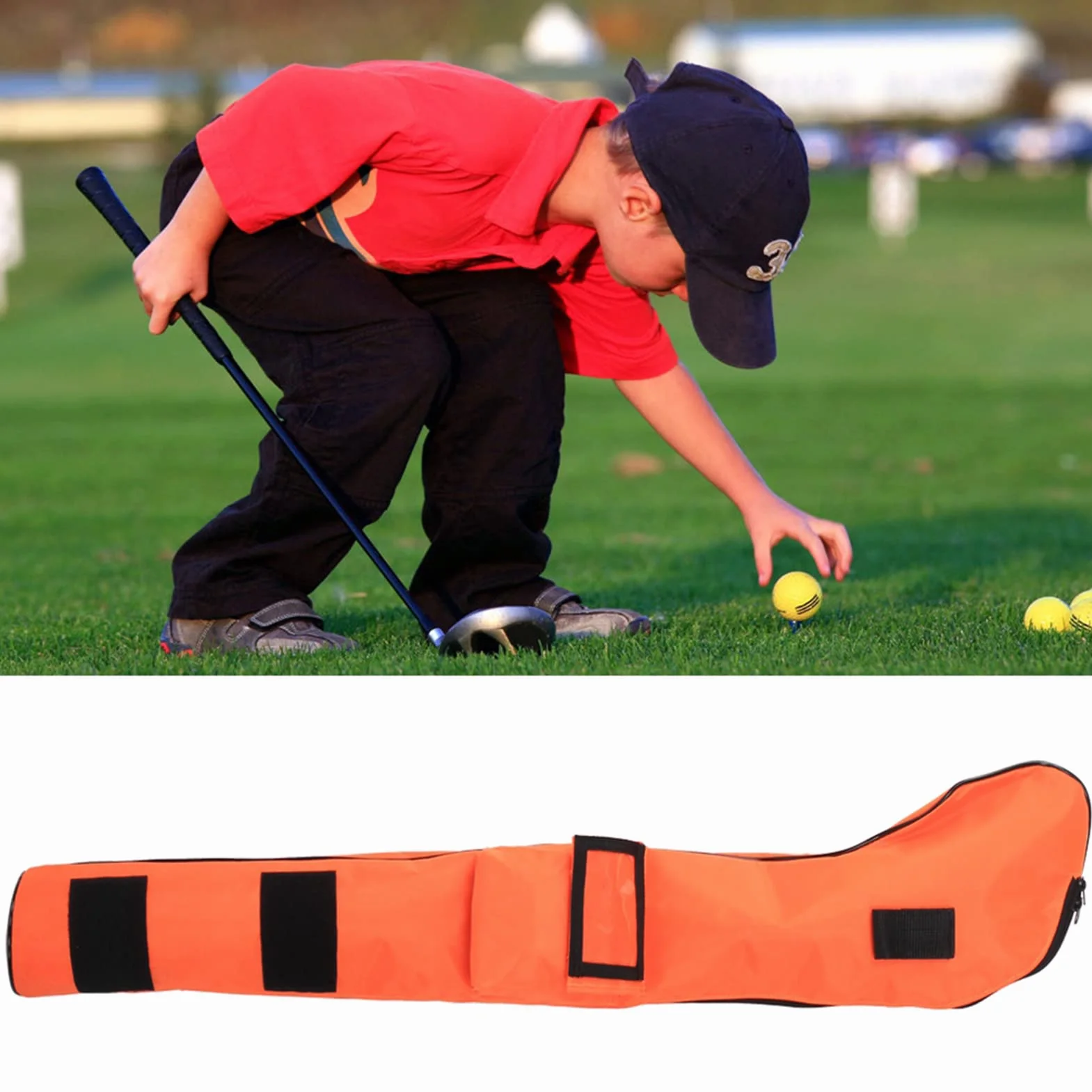 VBESTLIFE Bolsa de Palos de Golf Nylon Portátil Impermeable Niños Plegable Naranja