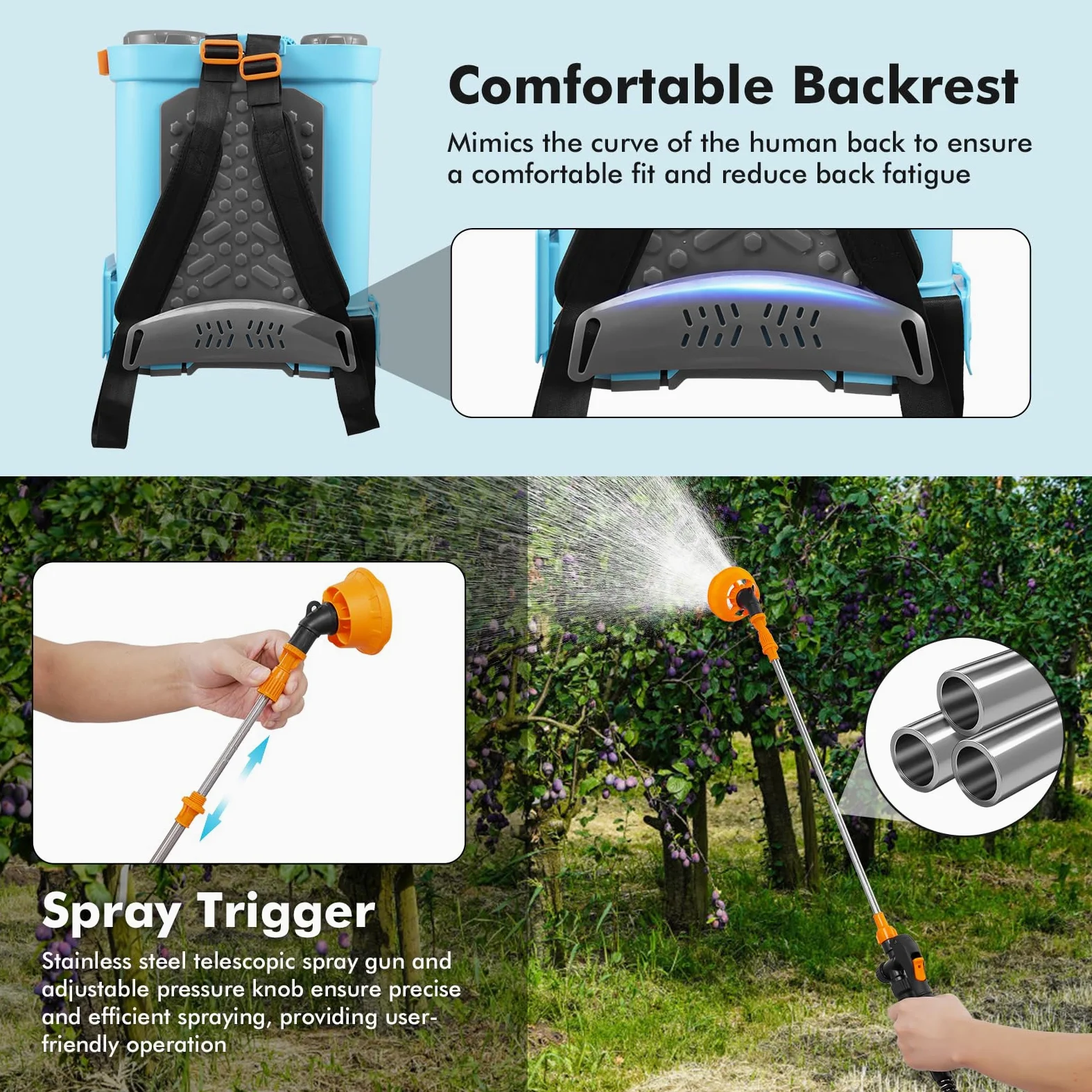 Pulverizador Electrico 16L, 0-100 PSI Pulverizador Mochila Bateria con 7 Boquillas & Caña Telescópica, 2000mAh Batterie, Sulfatadora Electrica a Bateria para Césped Jardín Techo Patio