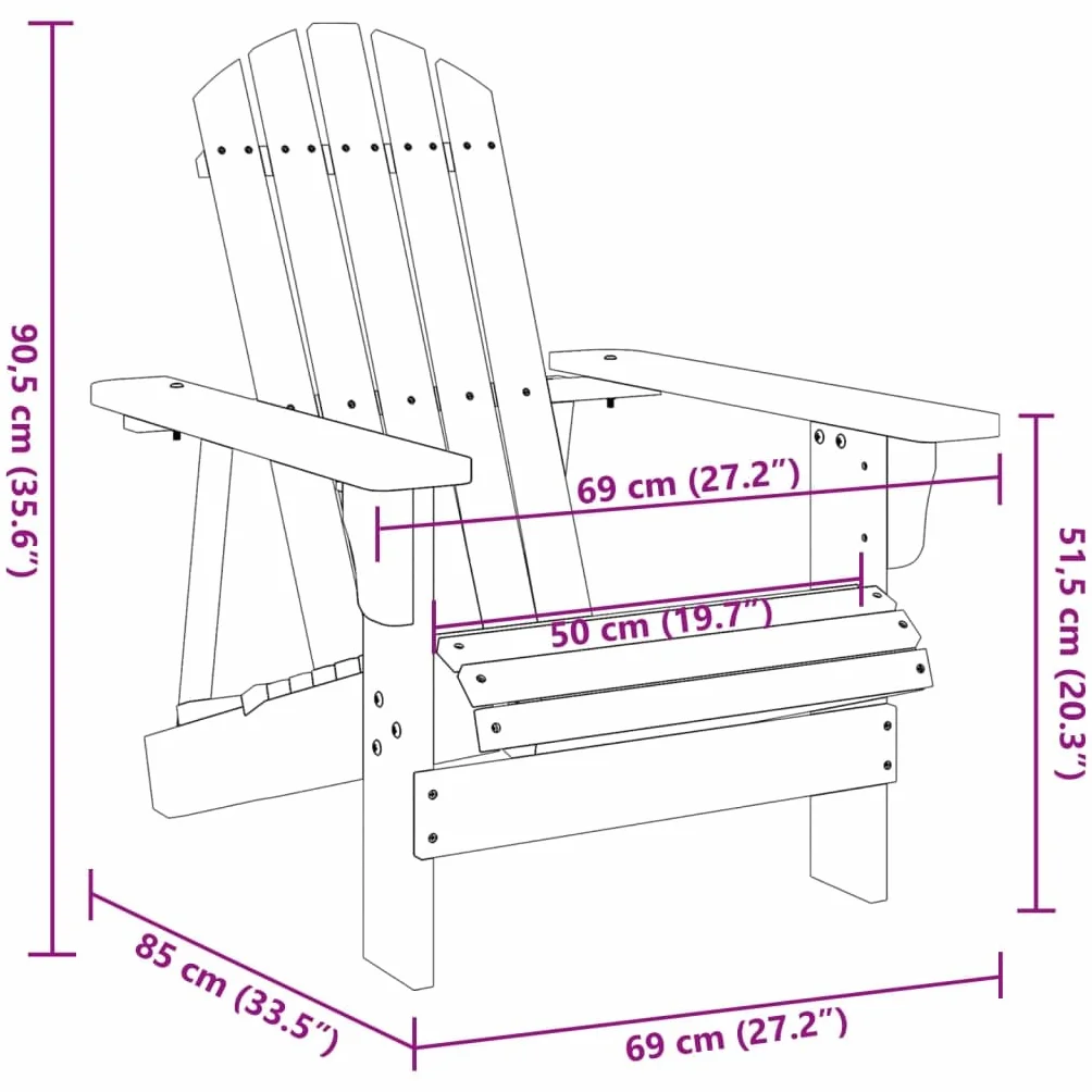 vidaXL Silla Adirondack Madera Maciza de Abeto Blanco 69x85x90,5 cm