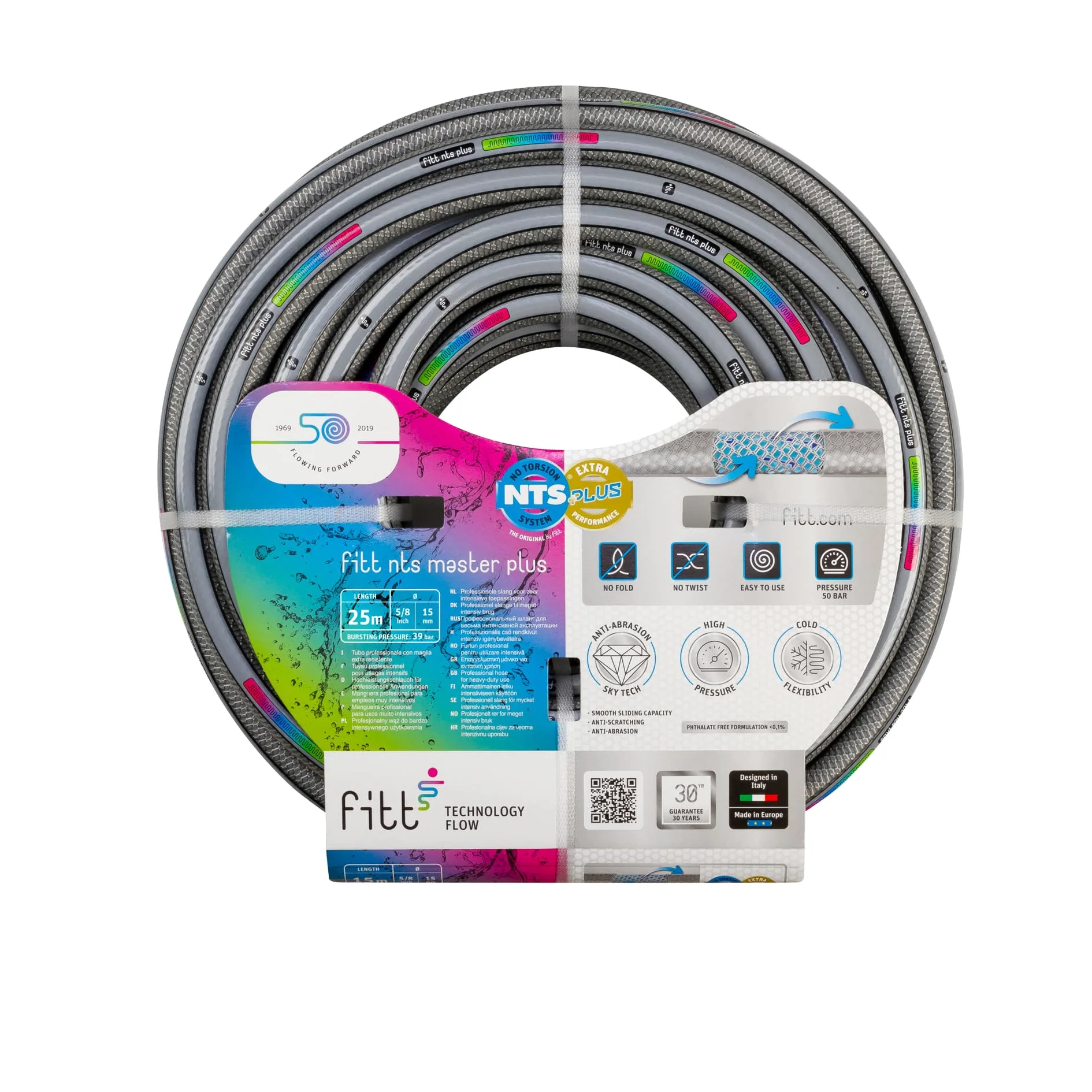 FITT NTS MASTERPLUS 5/8" (15mm) 25 m - Manguera para Riego de Jardín Robusta para Uso Intensivo Profesional