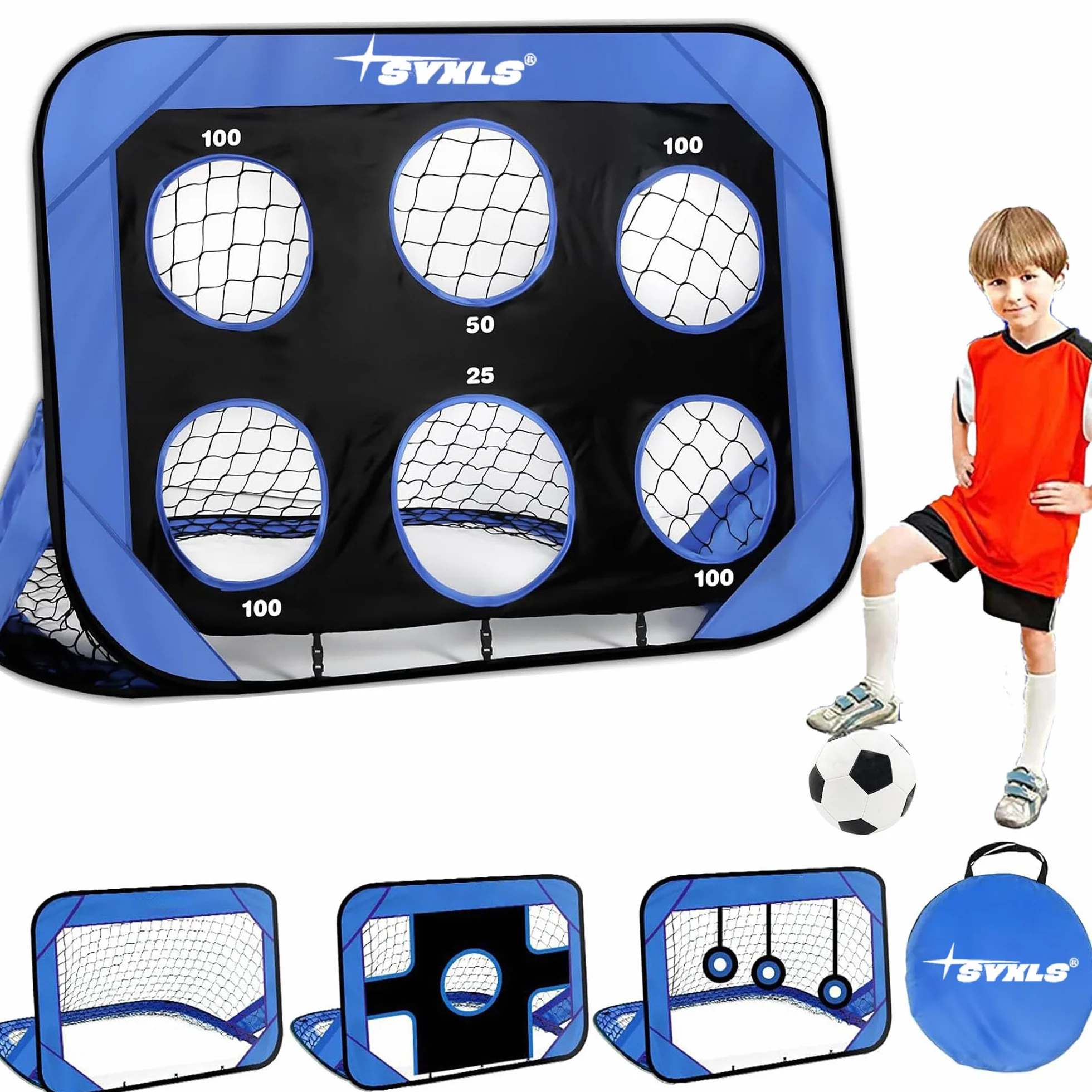 Portería de Fútbol Infantil 4 en 1 Portátil Extraíble para Entrenamiento Interior y Exterior