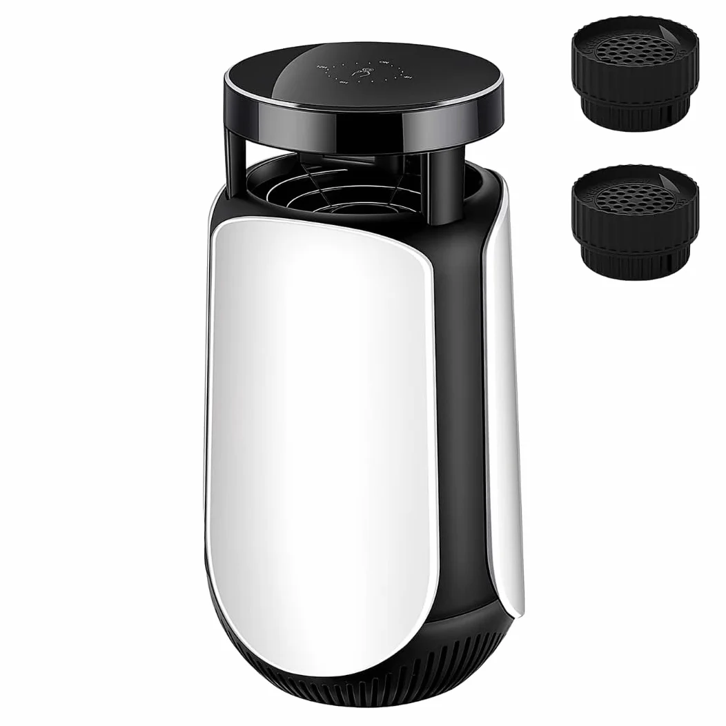 Trampa antimosquitos de succión con lámpara UV LED 365 nm, exterminador de insectos silenciosos, cobertura 30 m², temporizador 4/6/12h, USB-C, 2 cebos incluidos