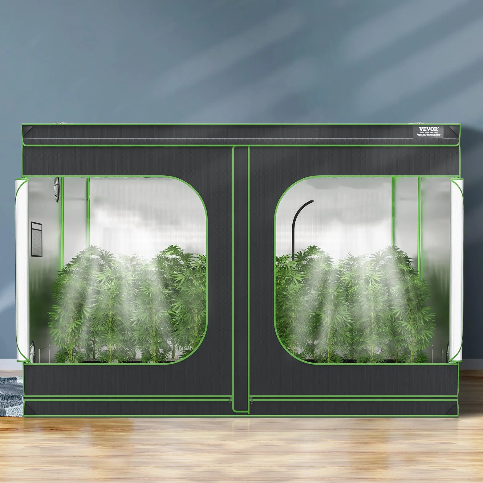 VEVOR Armario de Cultivo 305x305x203 cm Carpa de Cultivo Hidropónico Mylar 600D Altamente Reflectante con Ventana de Observación, Bolsa de Herramientas, Bandeja de Piso para Cultivo de Plantas