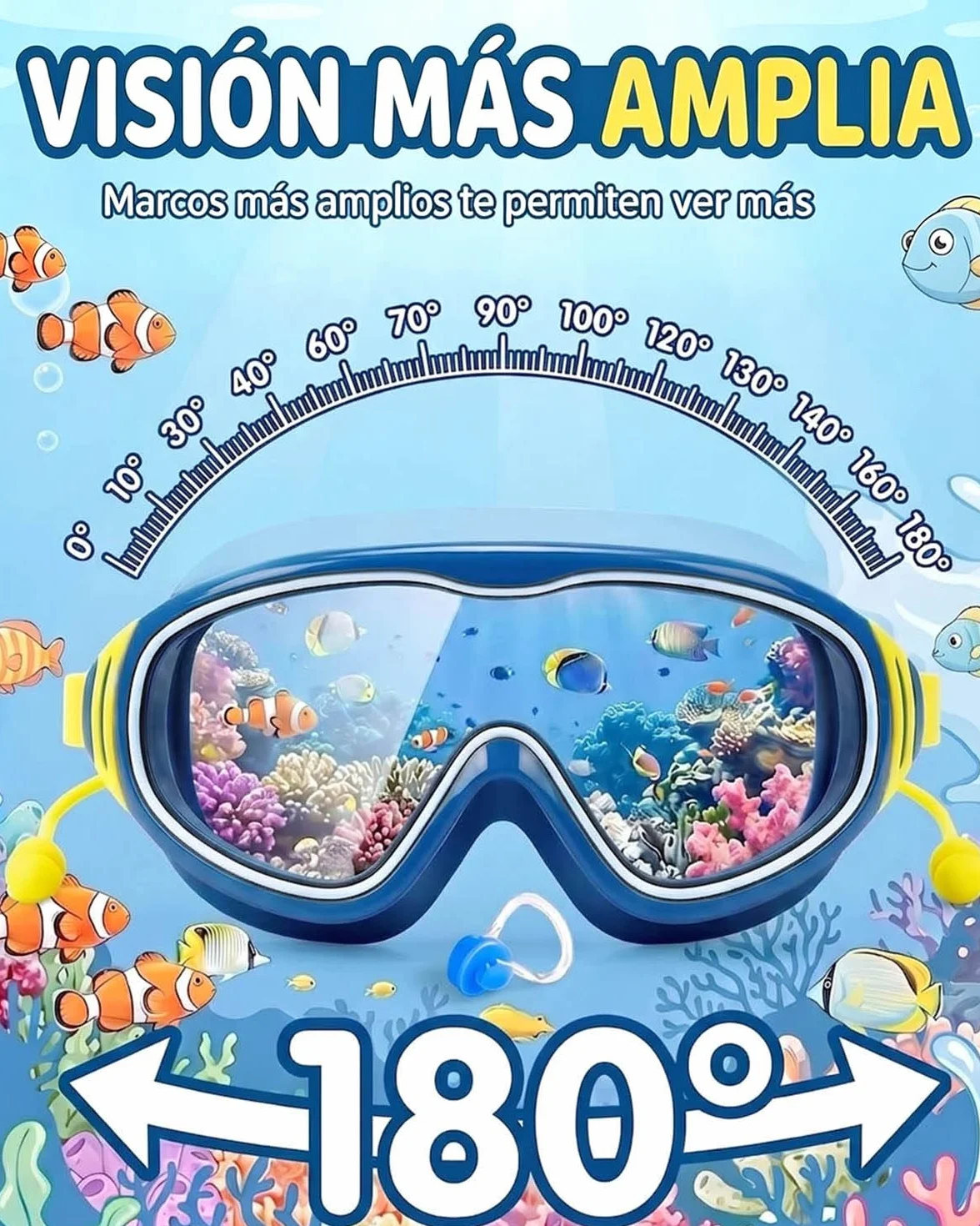 Gafas de natación para niños con protección UV antivaho montura grande