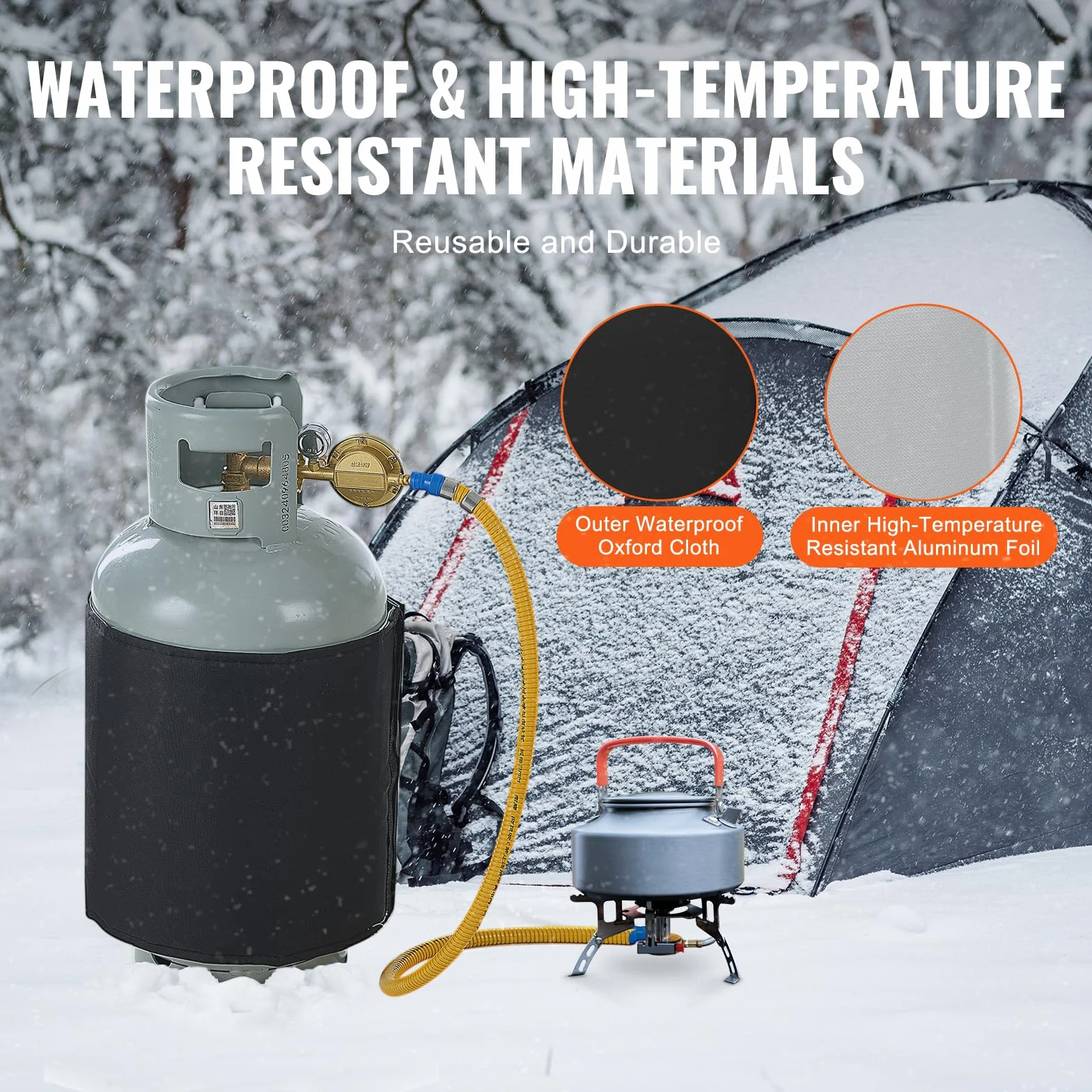 VEVOR Manta Calefactora para Tanque de Propano Cubierta Aislada 120 W 9-18 kg Termostato Interno 32,22 °C Tela Oxford Resistente al Agua