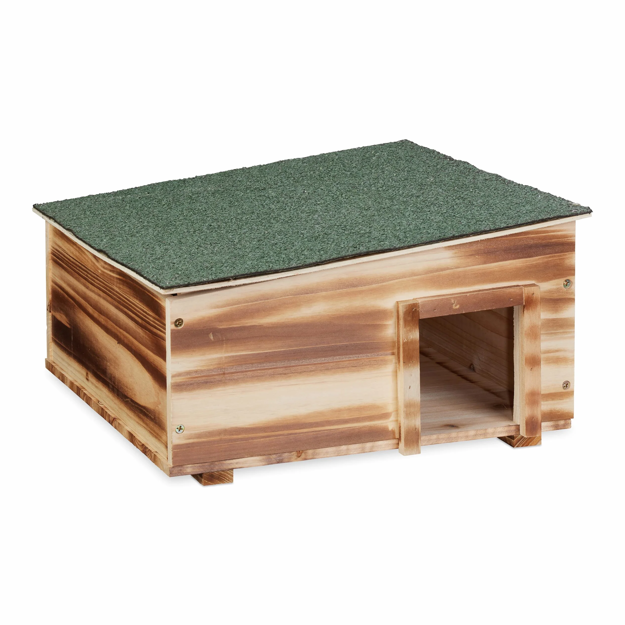 Relaxdays Casa Erizo Madera Quemada, Cueva Animales con Suelo, 2 Cámaras, Refugio Hibernación, 21,5x40x40 cm, Marrón