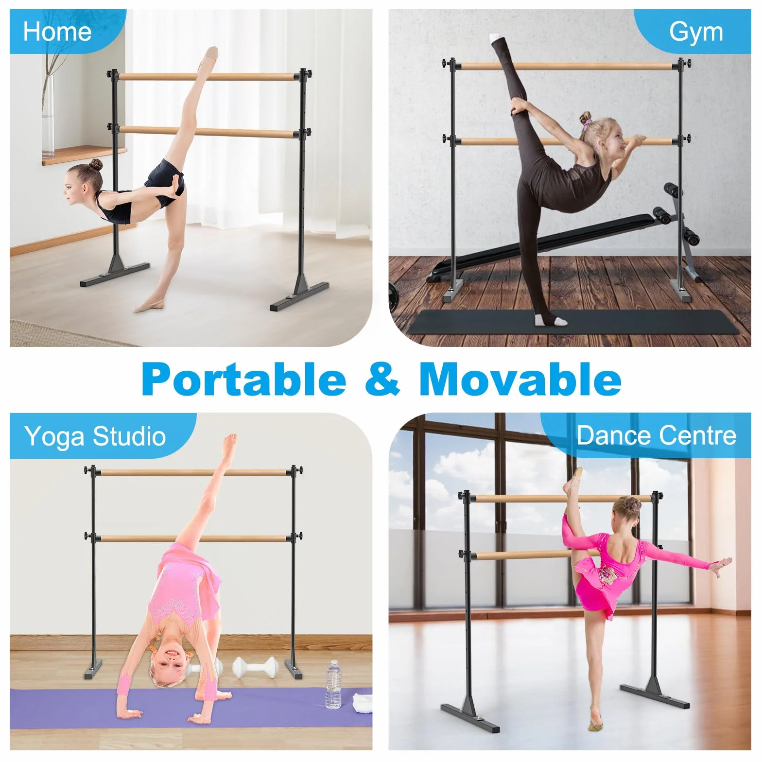 BeneLabel Barra de Ballet Independiente Ajustable en Altura 10 Pulgadas 120x71cm Antideslizante