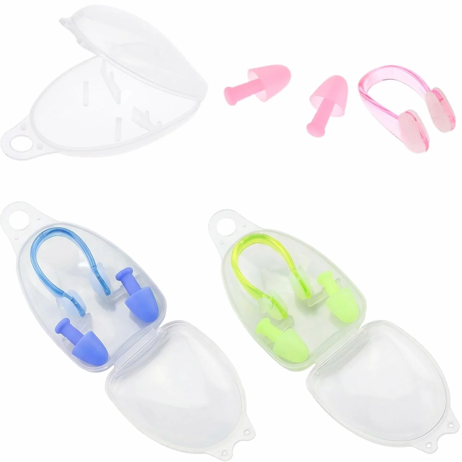 Pack de 3 Juegos de Tapones para Oídos y Pinzas para la Nariz de Natación, Silicona, Impermeable, Adultos y Niños