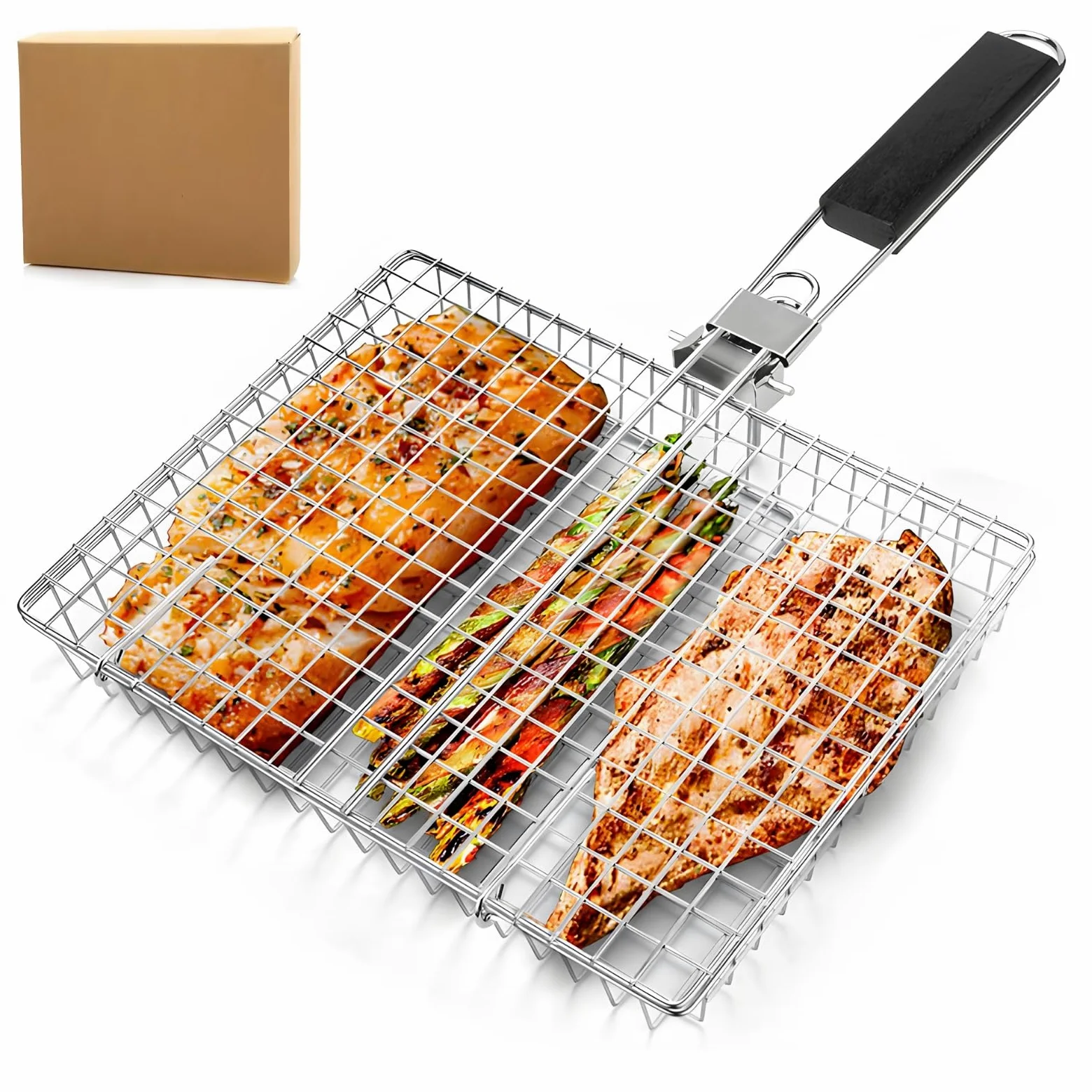 Pinzas para barbacoa y parrilla – Acero inoxidable ajustable con mango plegable – Ideal para cocinar pescado, carne, maíz y más en parrillas al aire libre