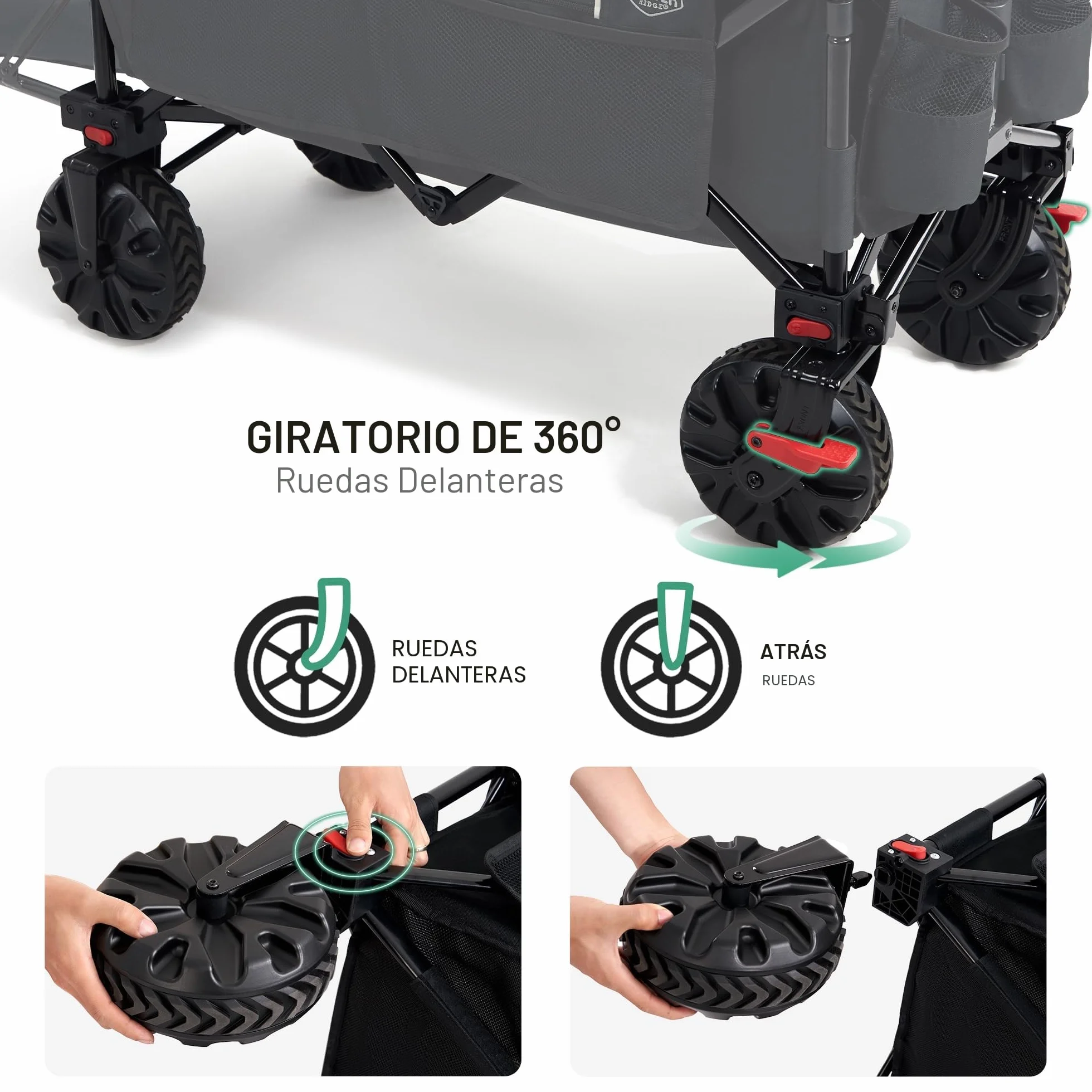 TIMBER RIDGE Carro de Playa Plegable XXXL con Portón Trasero 135 kg Carro Plegable Resistente con Ruedas Anchas Desmontables y asa Ajustable para Acampar al Aire Libre Jardín Compras Negro