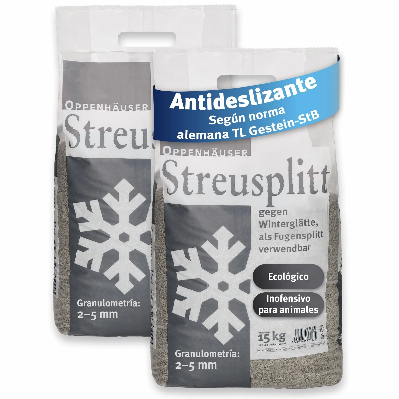 Gravilla antideslizante de diabasa 30kg grano 2–5mm: efecto antideslizante inmediato, granulado ecológico para calles y aparcamientos, según la norma alemana TL Gestein-StB, premium