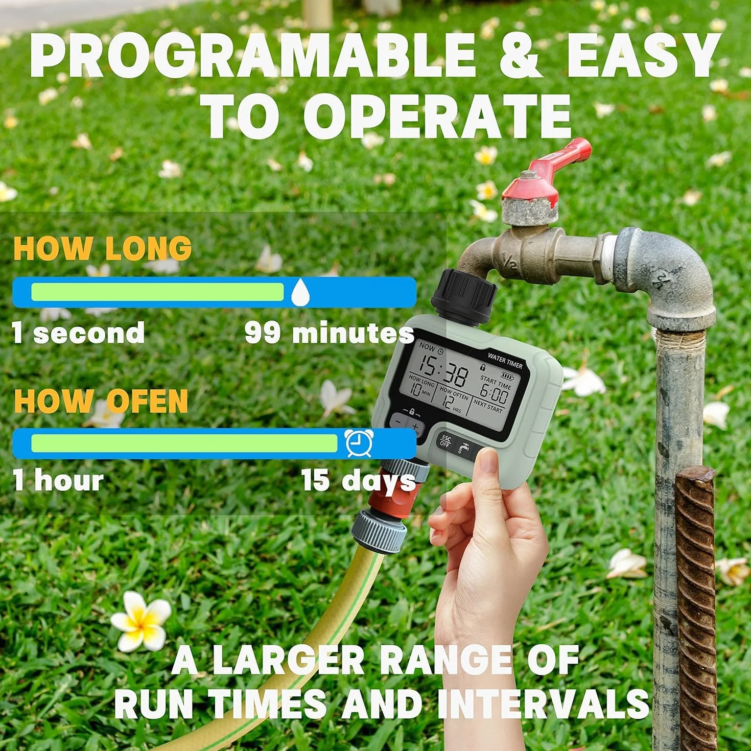 Kazeila Water Timer Programador Riego WiFi,Temporizador Riego Automatico con App, Retraso por Lluvia, WLAN 2.4GHz, Control de Voz Alexa para Jardín Rociadores