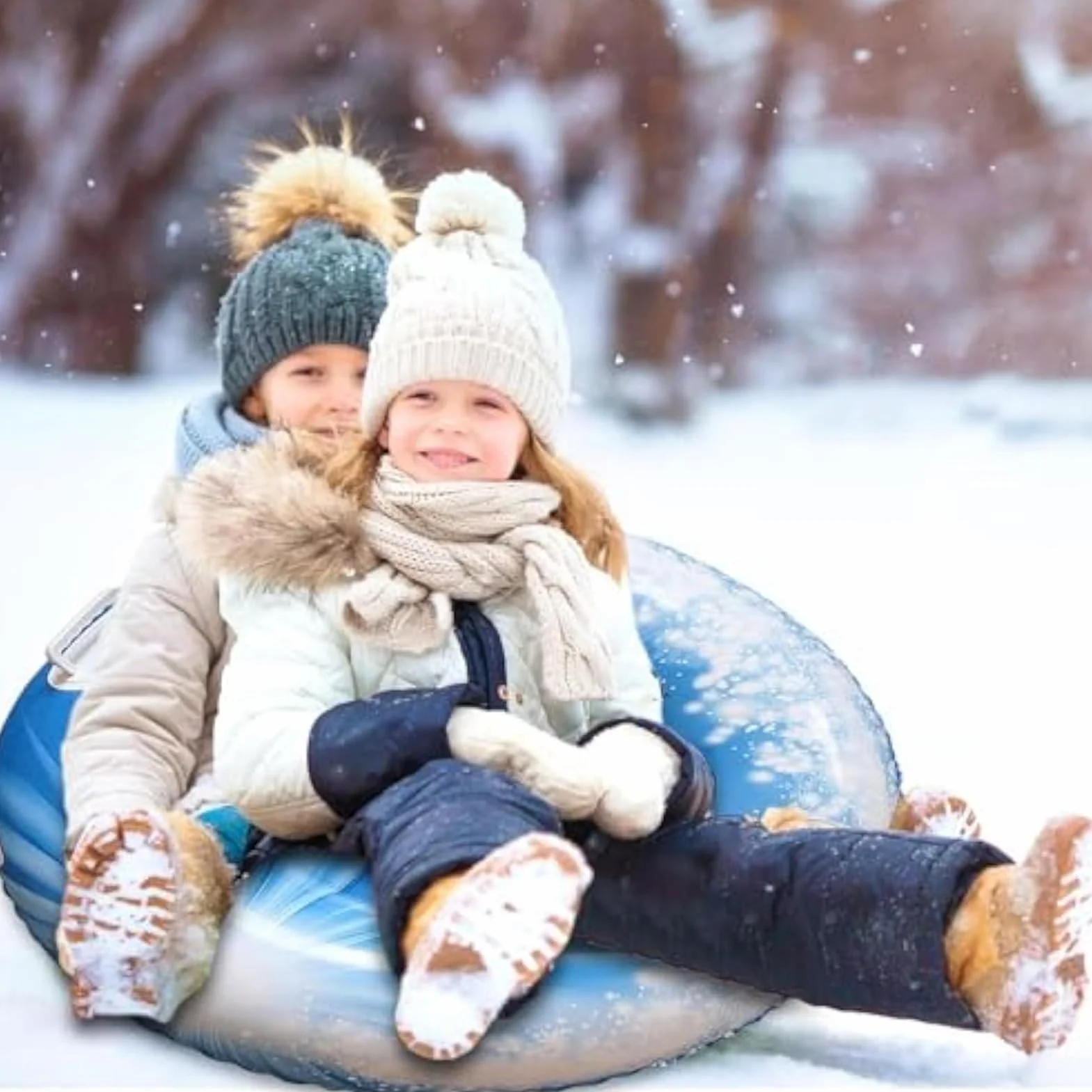 Trineo de Nieve Resistente con Asas, Tubos Inflables para Niños y Adultos, Juegos al Aire Libre