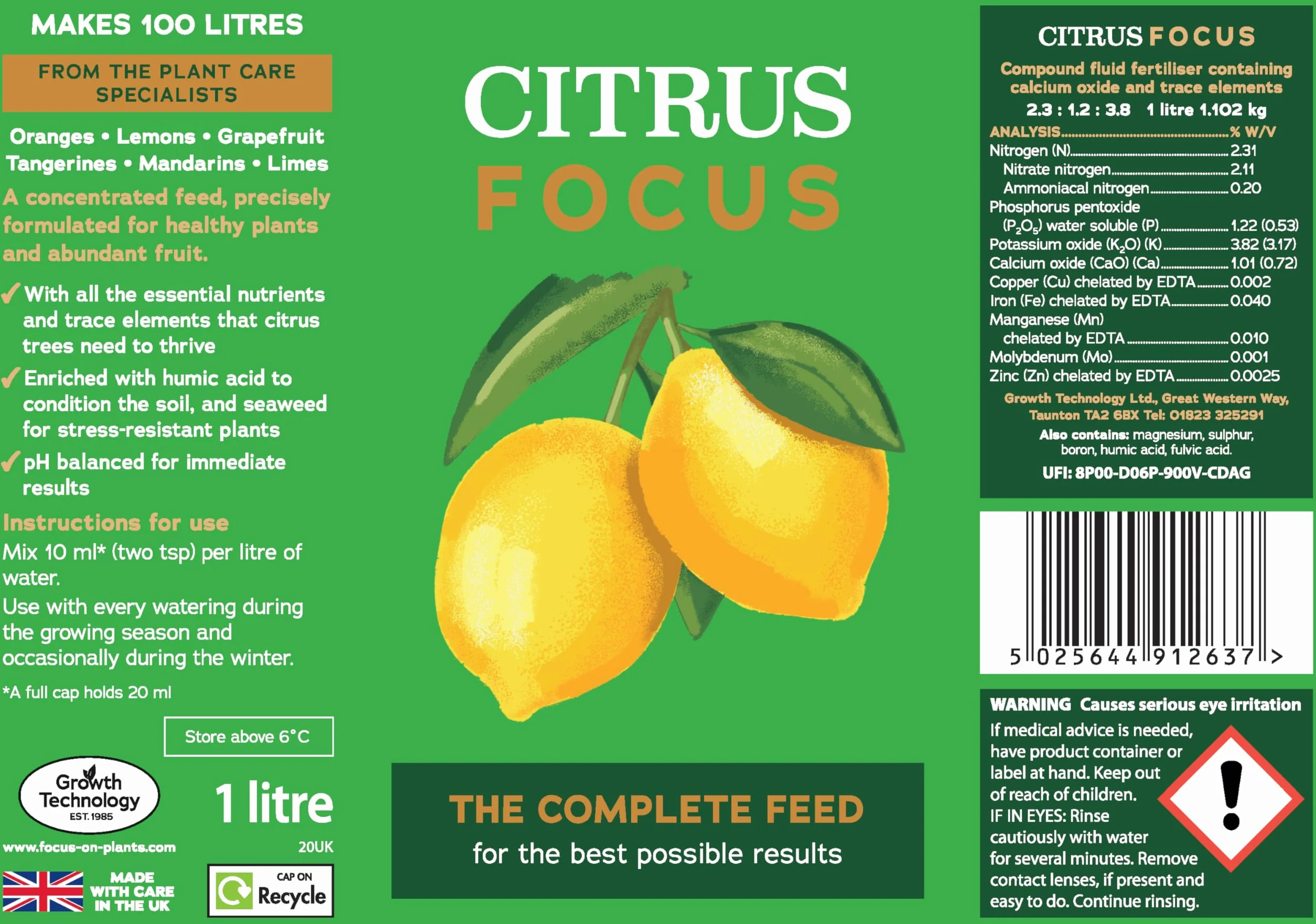 1 litre Citrus focus. The ultimate feed for all your citrus trees Oange, Lemon, Lime, Grapefruit by Growth Technology