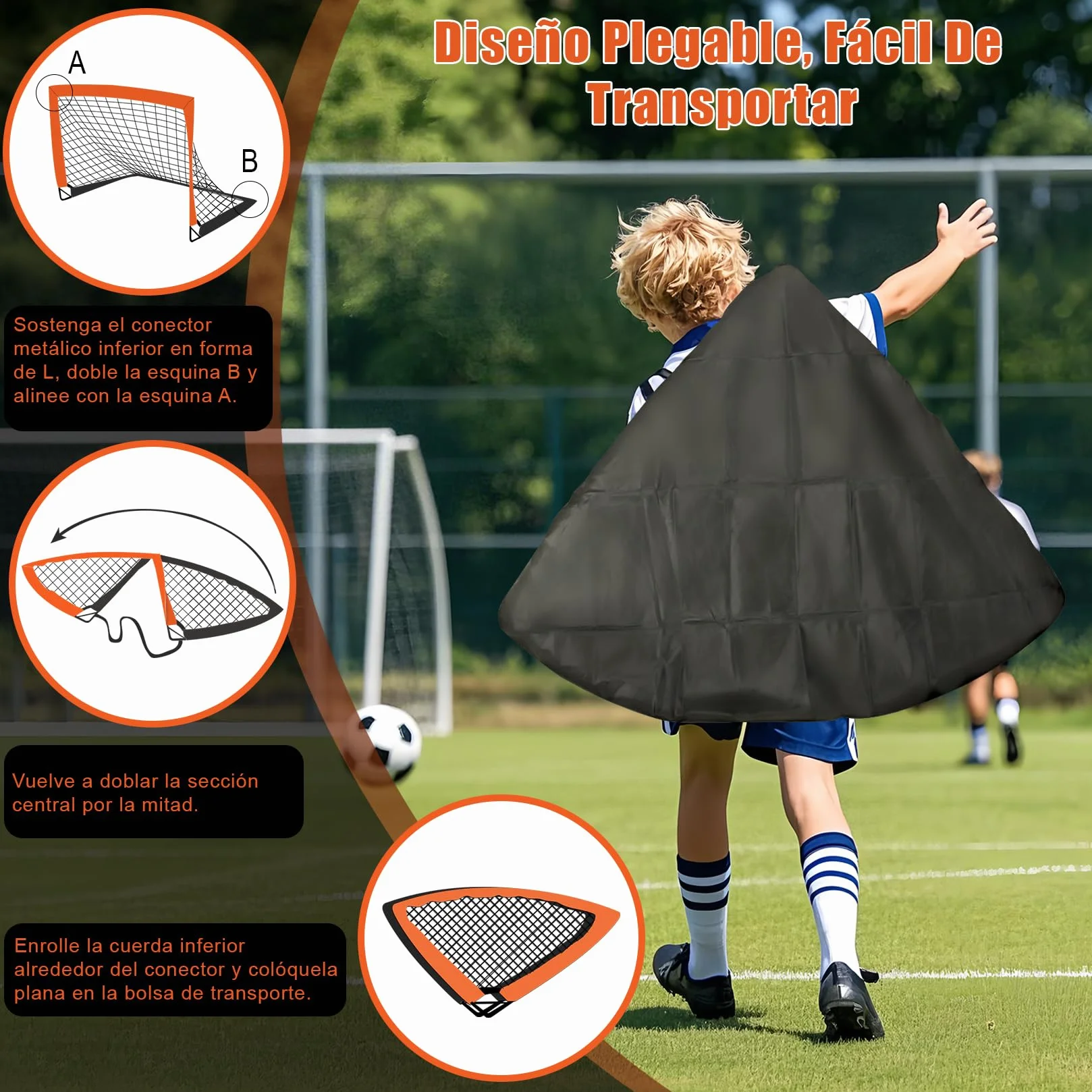 Portería de Fútbol Plegable 120x90cm para Niños con Bolsa de Transporte