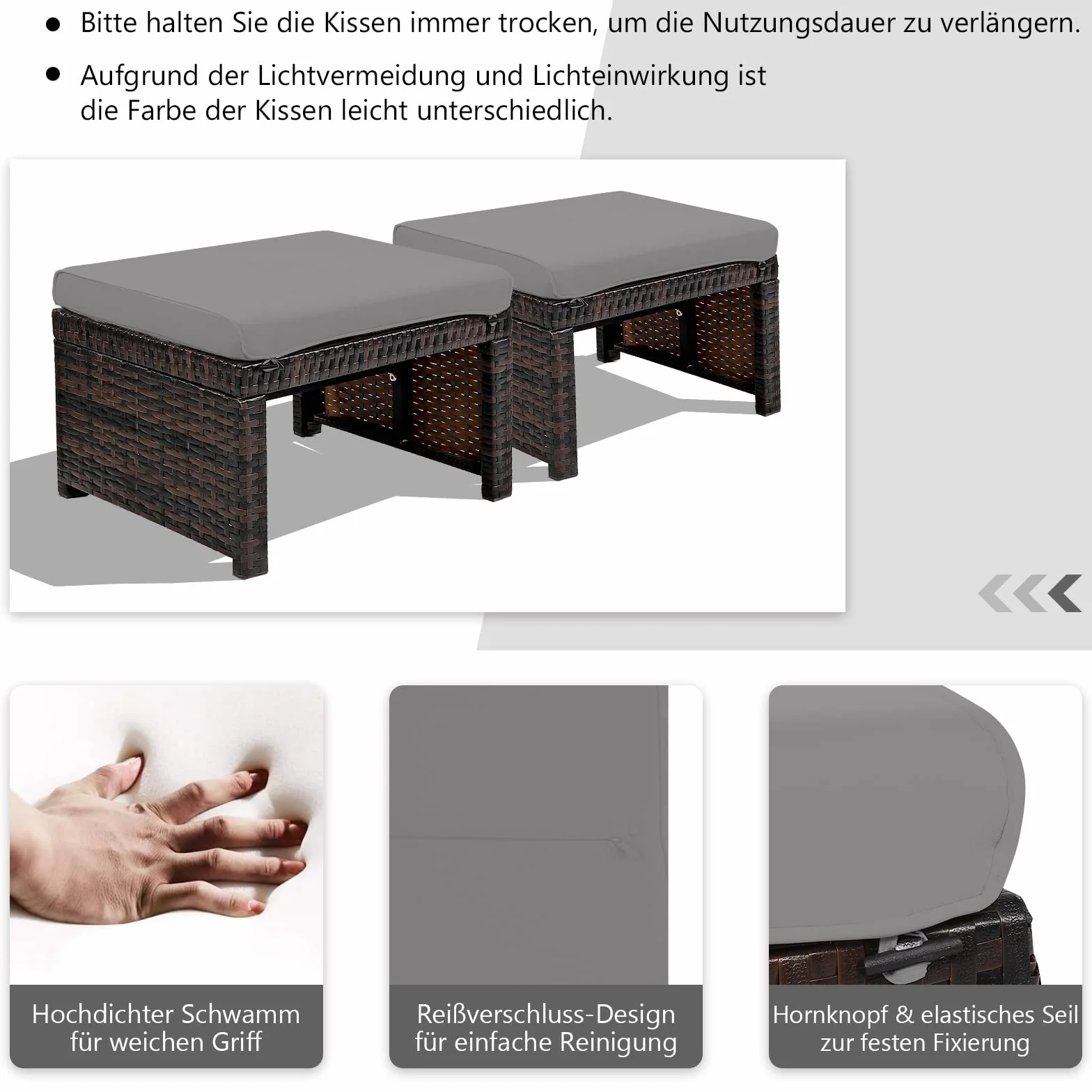 GOPLUS Mobiliario de jardín de 5 piezas, de ratán sintético, conjunto de muebles de jardín compuesto por 1 mesa, 2 sillas y 2 otomanas, cojines con funda extraíble y lavable, bar, terraza (gris)