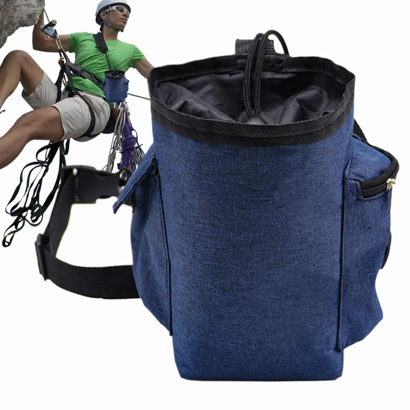Bolsa para Magnesio de Escalada con Bolsillo Cremallera y Mosquetón, Morado, Cinturón Ajustable