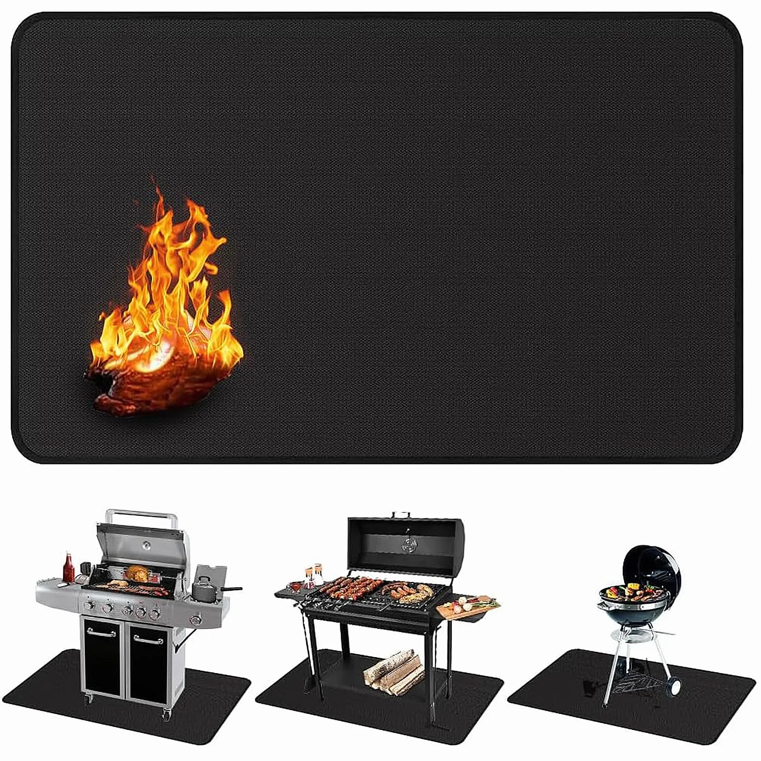 122 x 165cm Alfombrilla Parrilla Fogones, Barbacoa Protector Suelo, Alfombra Barbacoa Exterior Fibra de Vidrio de Silicona, Alfombra Barbacoa Exterior