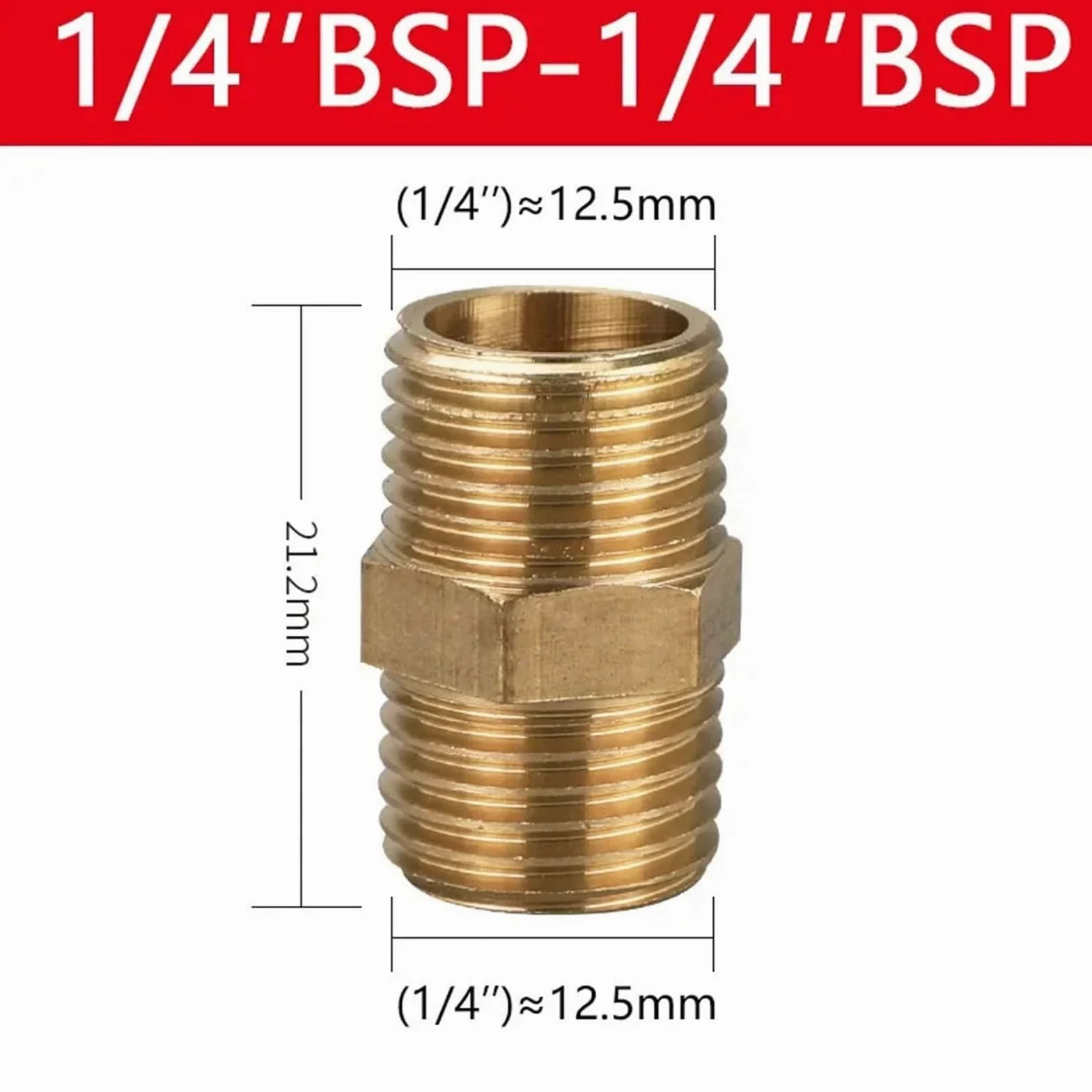 Conector de latón para tubería Conector de boquilla hexagonal tubo latón, conector acoplador adaptador rápido rosca macho BSP 1/8 ", 1/4", 3/8, 1/2", 3/4, 1"(1l4 to 1l4)