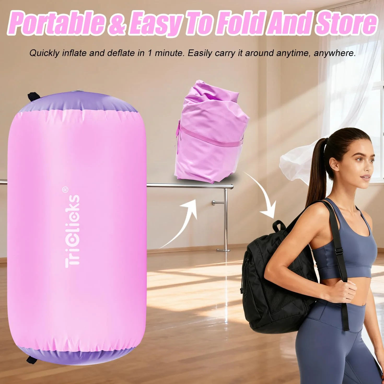 Colchoneta inflable para gimnasia con rodillo de aire, yoga, entrenamiento