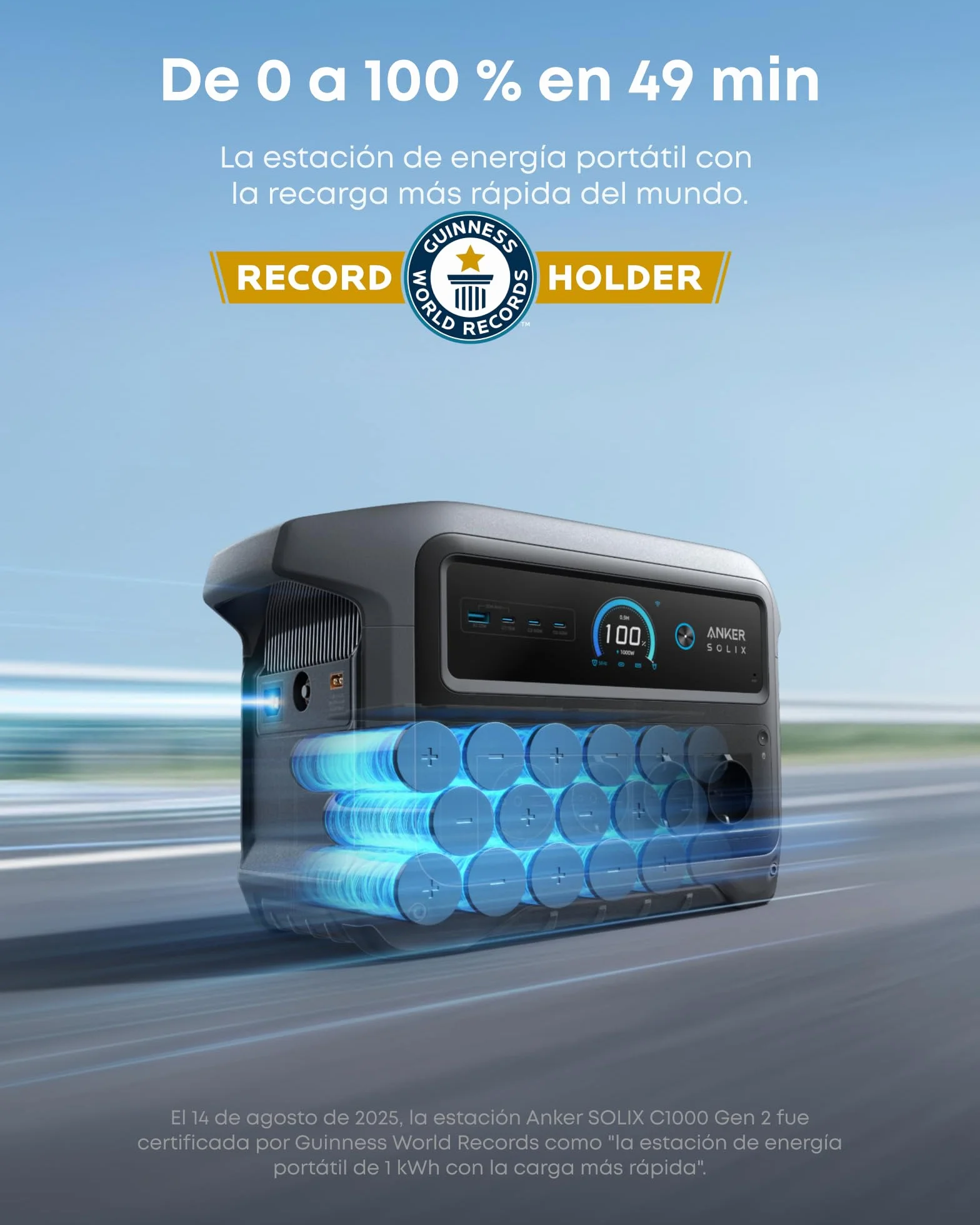 Estación de energía portátil Anker SOLIX C1000 Gen 2, generador solar de 2 000 W (pico 3 000 W), carga completa en 49 minutos, batería LiFePO4 de 1 024 Wh para respaldo doméstico, cortes de energía y