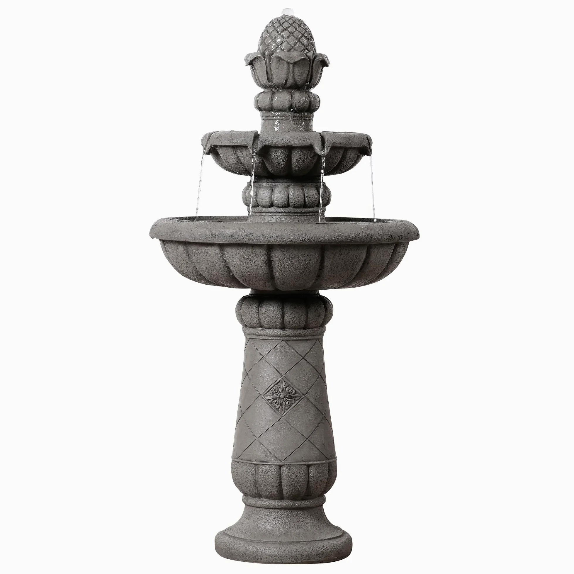 Teamson Home Fuente Bebedero pájaros 2 Niveles 99 cm, Cuenco Poco Profundo, Acabado Piedra Gris Claro y Flujo Suave