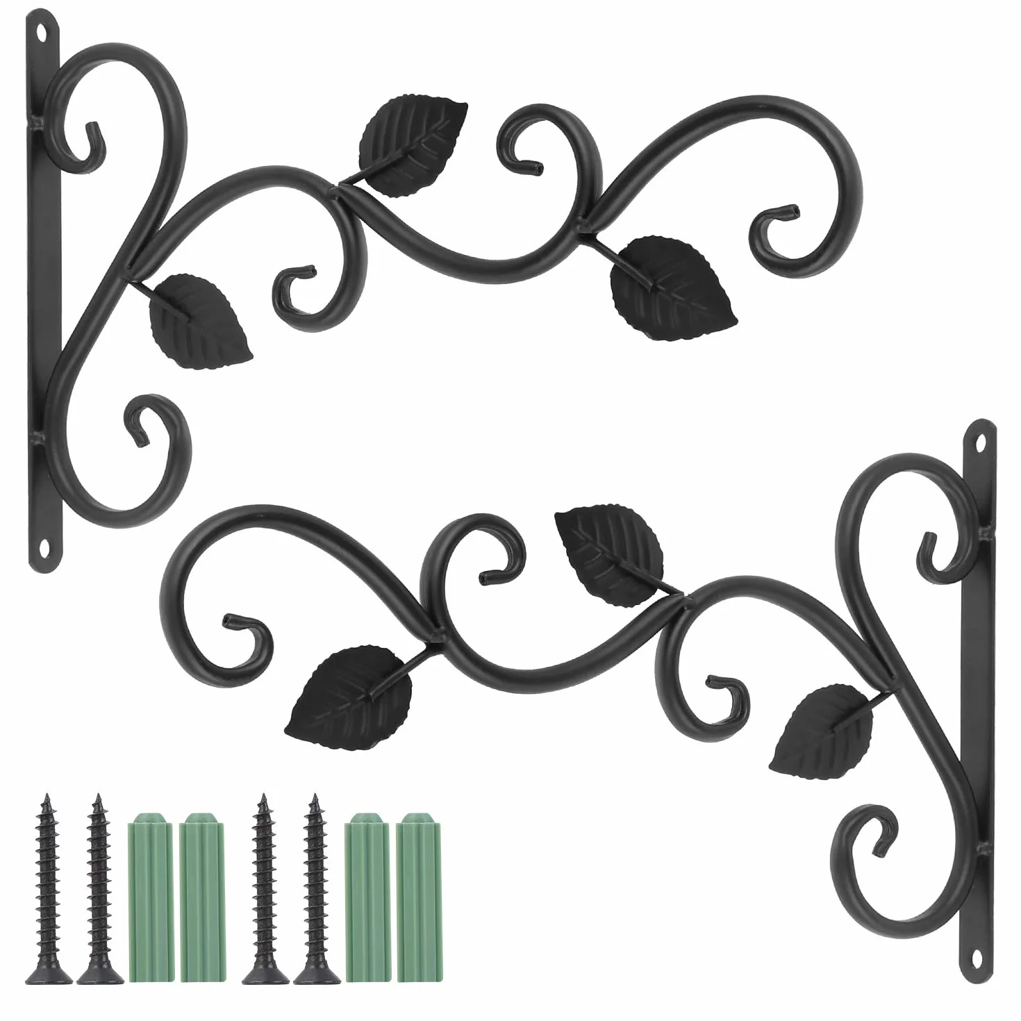 2 Piezas Soporte para Plantas Colgantes, Soporte para Cesta Colgante de Pared, Gancho de Jardín Retro de 12 Pulgada, Soportes Decorativos para Plantas con Tornillos para Alimentador de Pájaros
