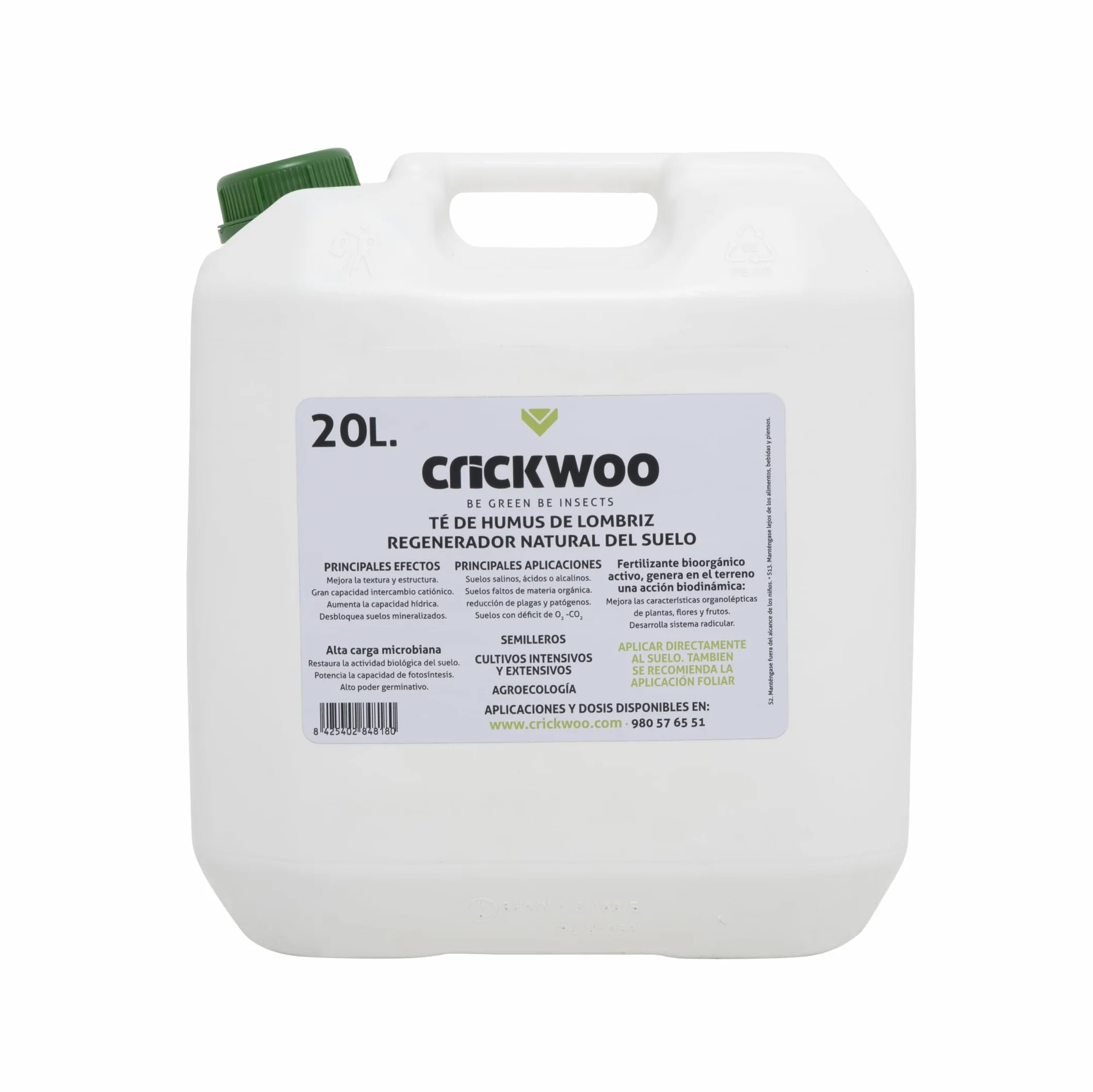 Crickwoo - Humus de Lombriz Líquido - 20L, Fertilizante Foliar, Abono Orgánico, Acelerador de Crecimiento y Floración para Plantas, Césped y Todo Tipo de Cultivos