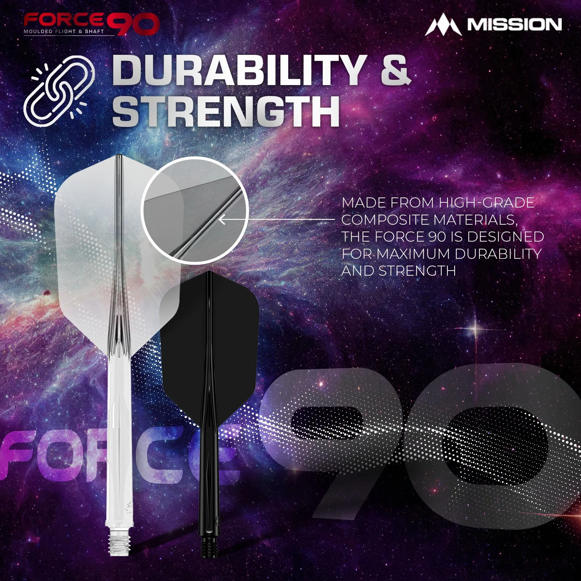 Mission Darts Force 90 2 en 1 Delgado Paquete de 3 Plumas y Tallos Combinados