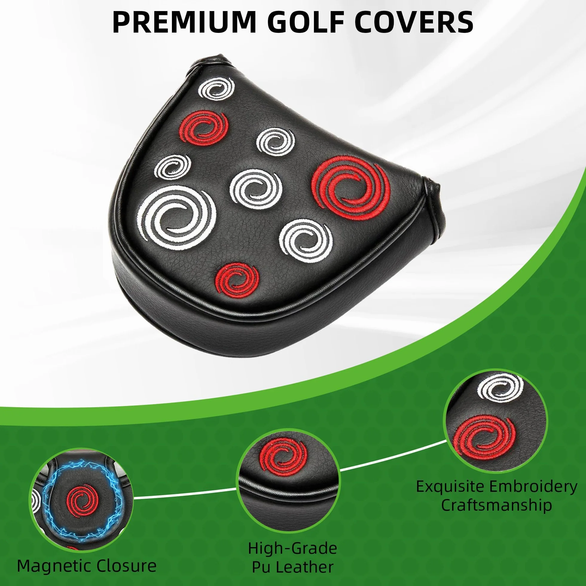 Funda para Cabeza de Putter de Golf Bordado Circular Cierre Magnético Piel Sintética ODY-Ssey